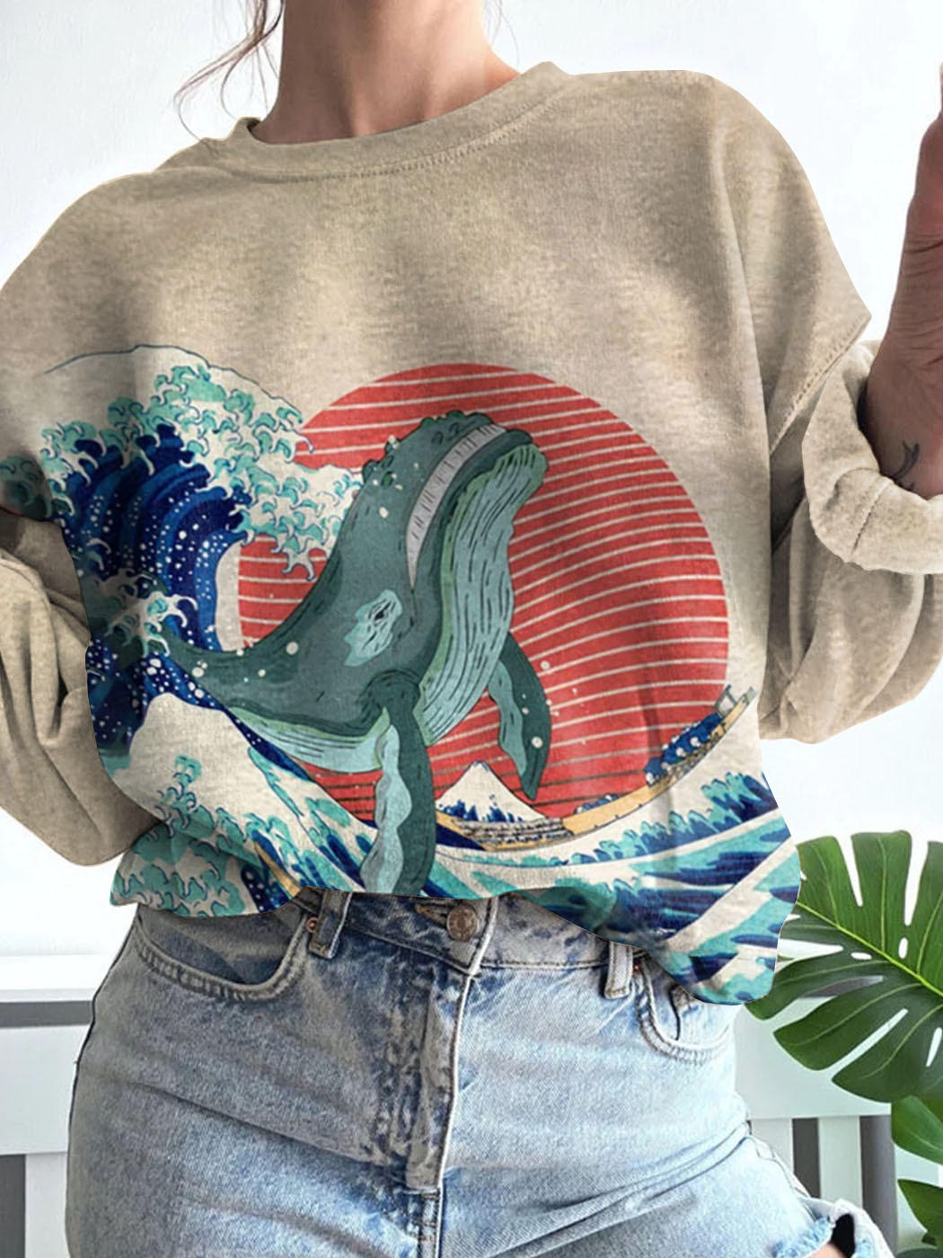 Great Wave Whale Japanese Art Painting Print Sweatshirt