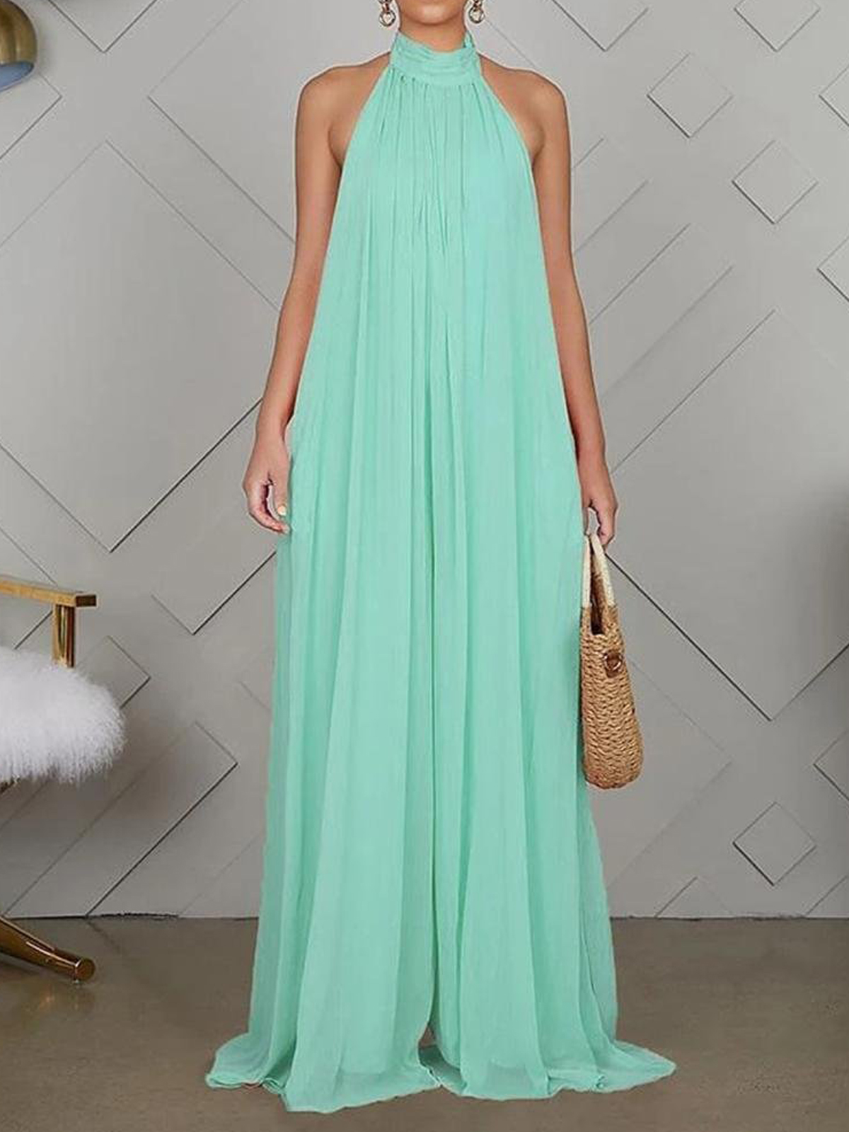 Chiffon Halter Neck Sleeveless Jumpsuit