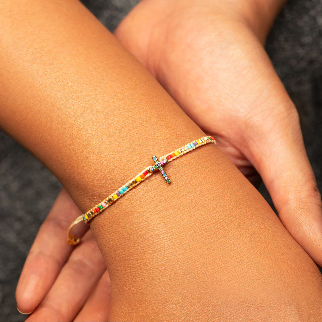 My Small Circle of Female Friends Hand-Braided Pavé Cross Bracelet