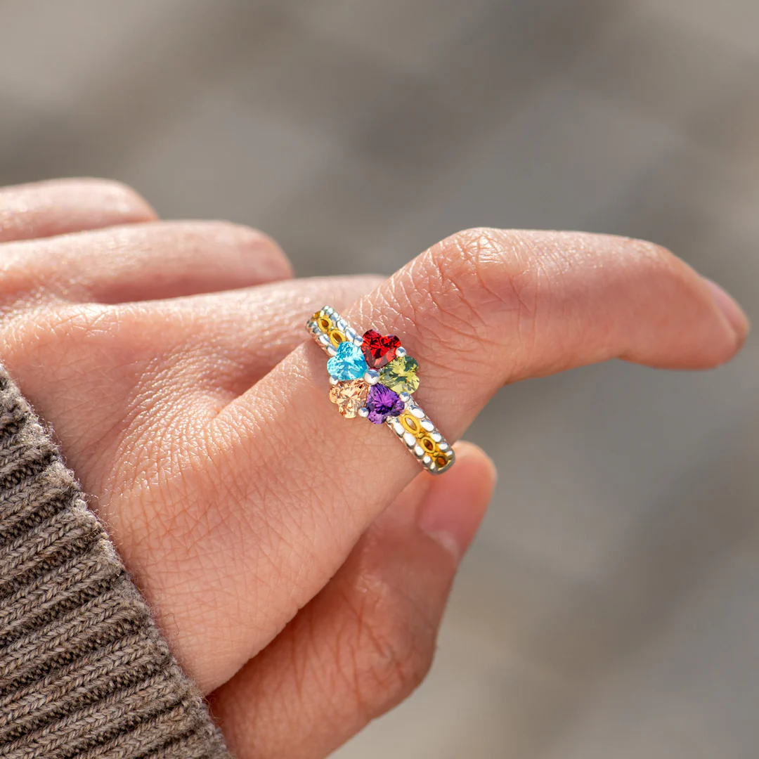 Love Blooms Here 1-5 Birthstones Heart Two Tone Ring