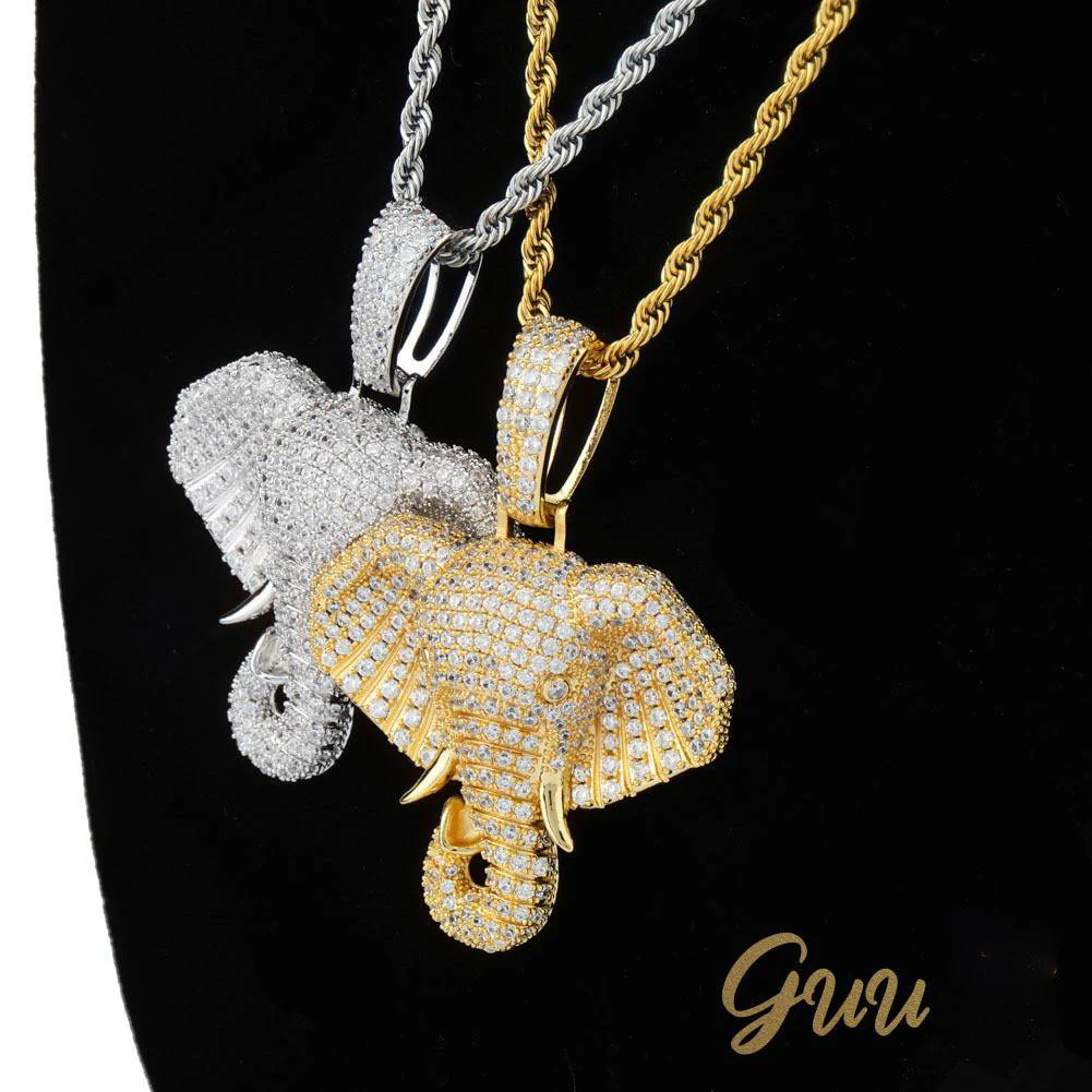 18K Yellow Gold-Plated Micro-inlay AAA CZ Elephant Pendant Necklace
