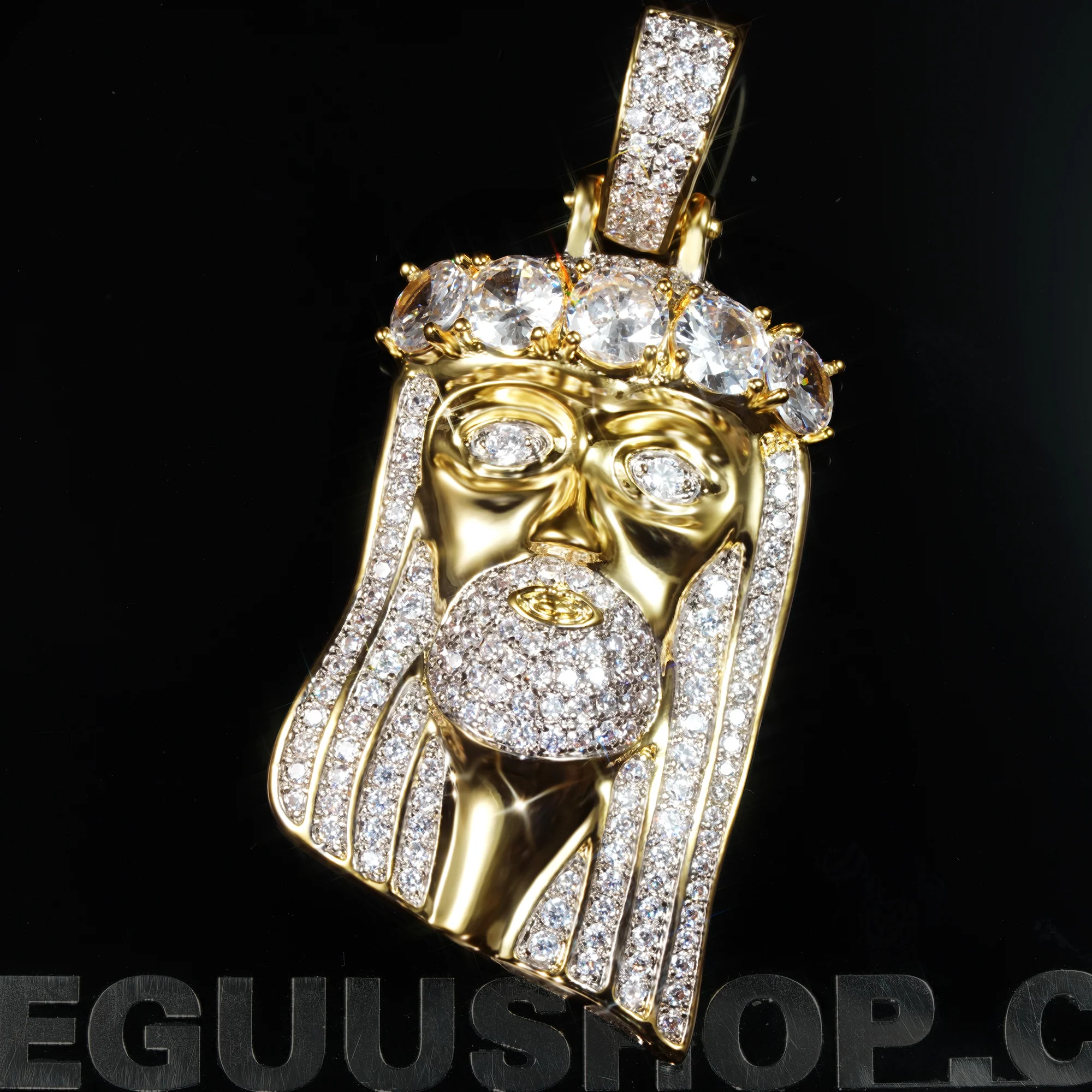 23mm Iced Iced CZ Gold-Plated Retro Jesus Crown Pendant & Cuban Link Chain