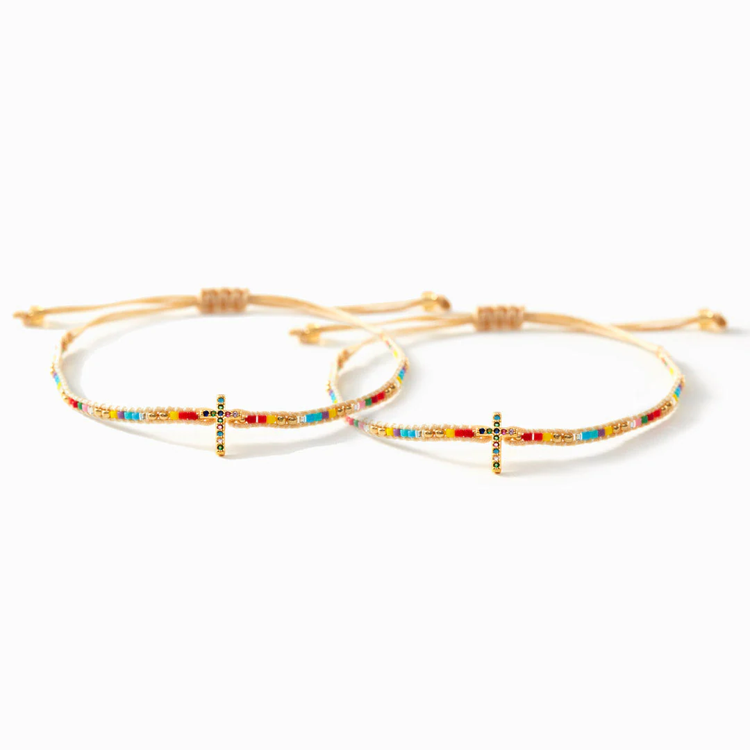 My Small Circle of Female Friends Hand-Braided Pavé Cross Bracelet
