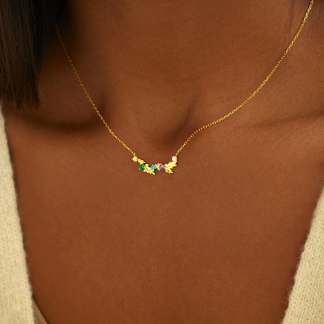 Mama's Gem on the Family Branch 1-6 Birthstones Leaf Necklace