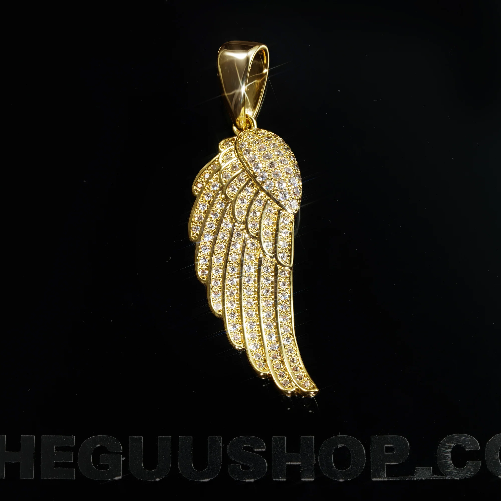Two-tone 15mm Iced Yellow Gold-Plated CZ Feather Cuban Link Pendant