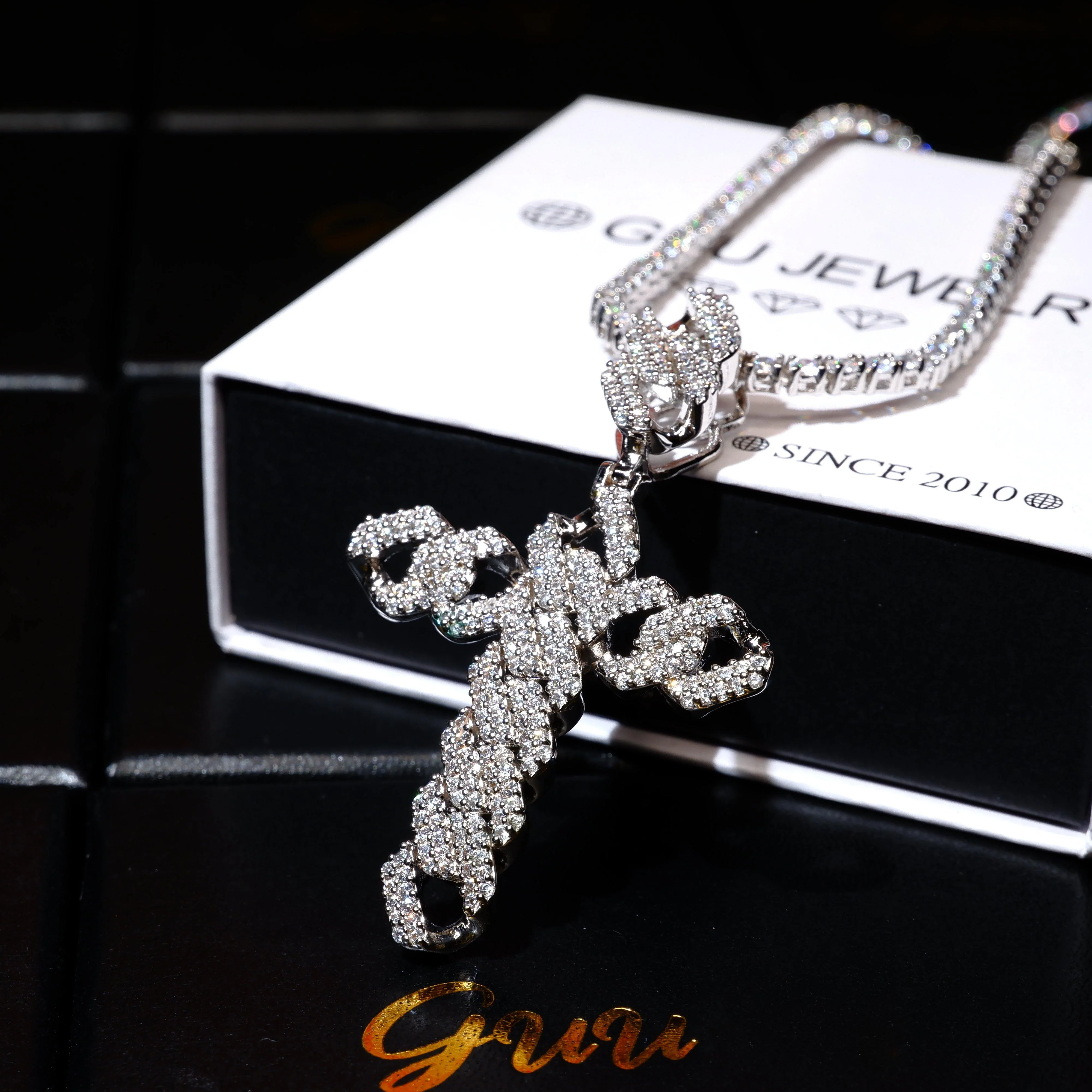 18K Gold-Plated Micro-inlay AAA CZ Iced Cross Pendant