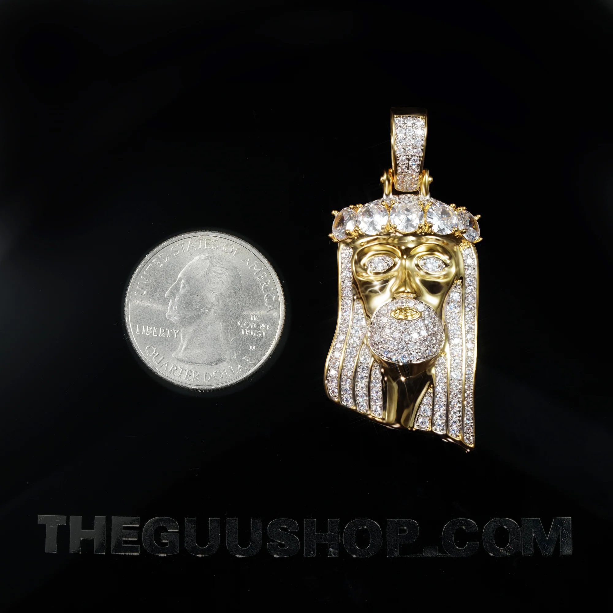 23mm Iced Iced CZ Gold-Plated Retro Jesus Crown Pendant & Cuban Link Chain