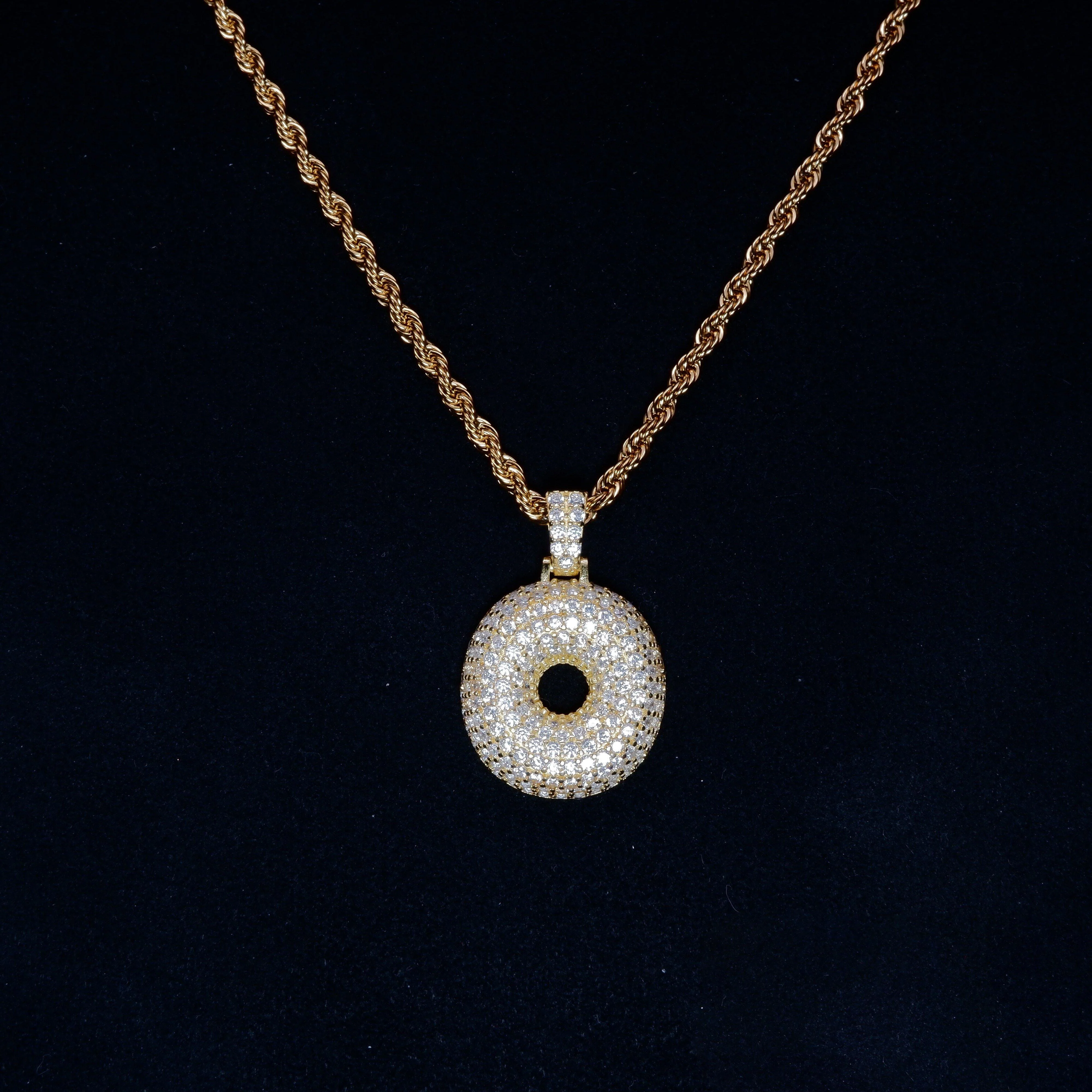 S925 Silver Diamond Doughnut/Donuts BlingBling Iced Pendant In Gold-Plated