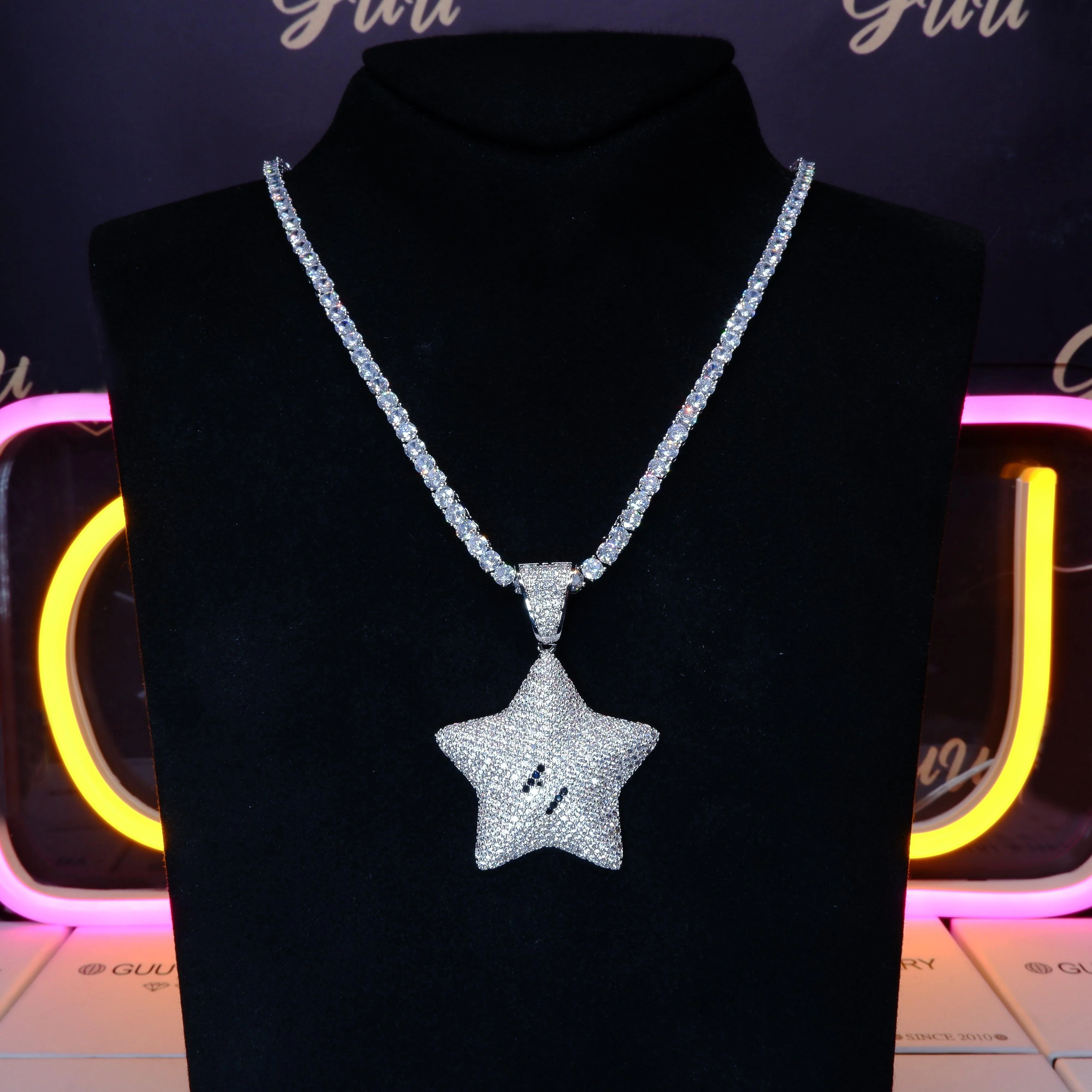 18K Gold-Plated CZ Pentagram Hip Hop Pendant Necklace