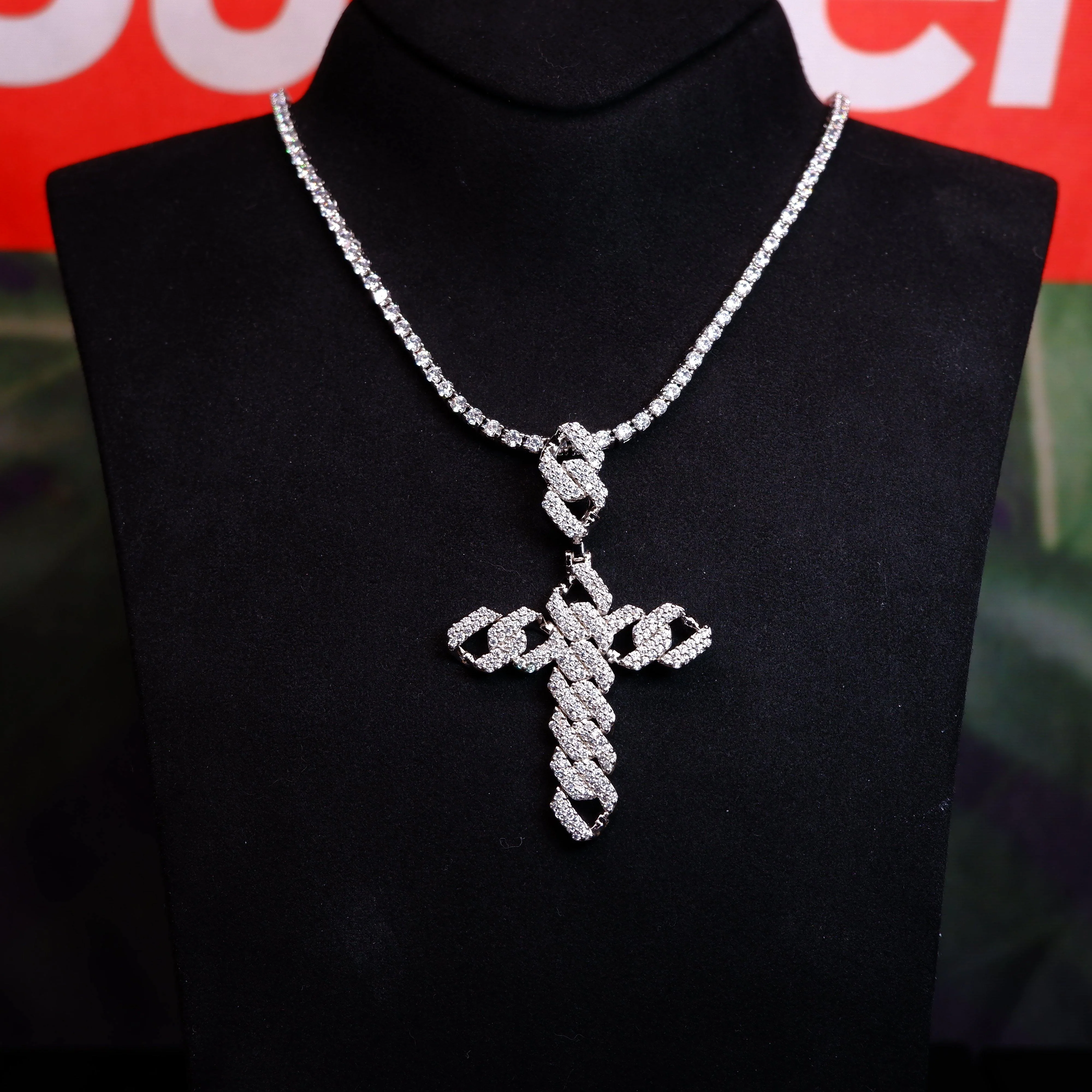 18K Gold-Plated Micro-inlay AAA CZ Iced Cross Pendant