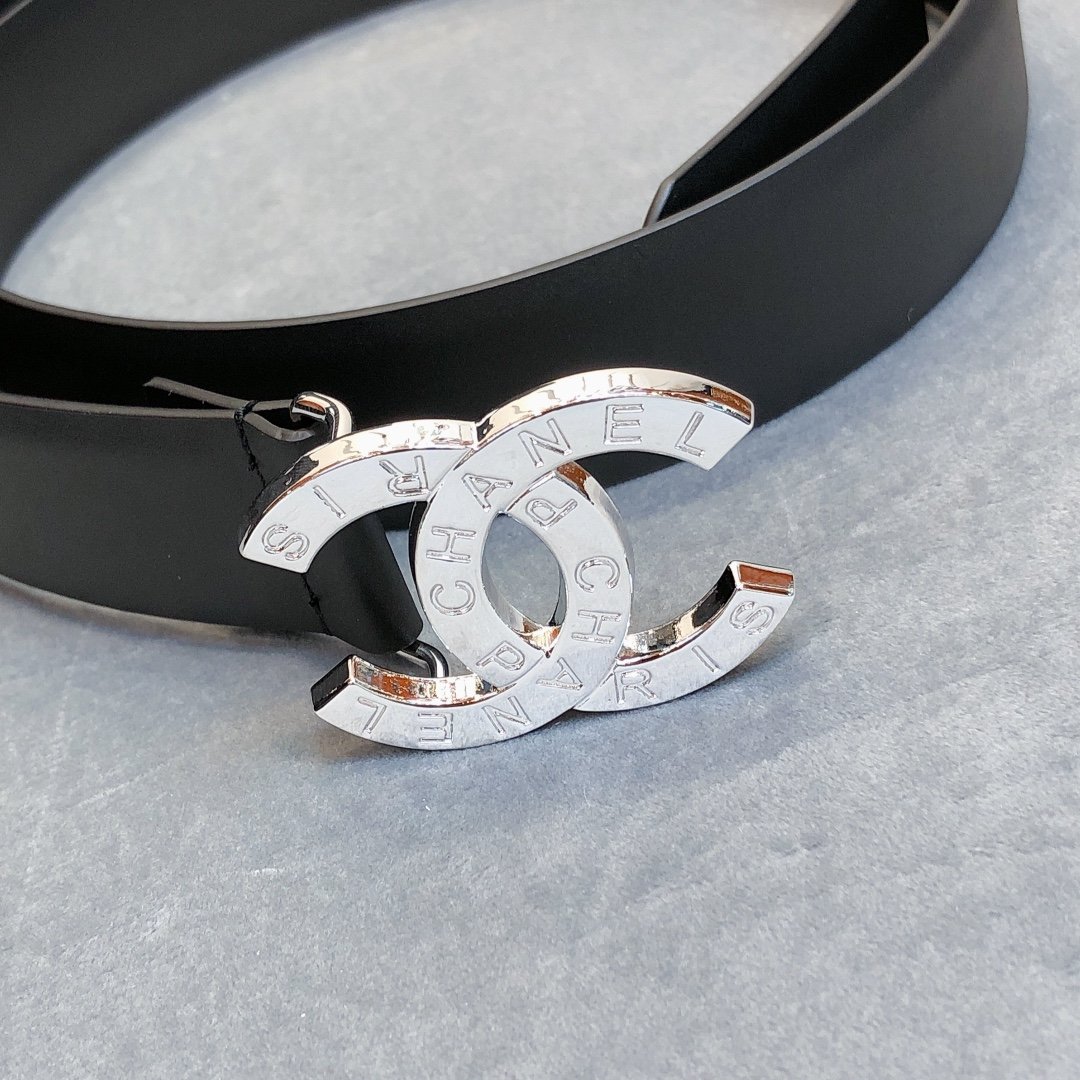 Chanel Belt With Double C Buckle Black With Full Silver Hardware Women Belt 30MM