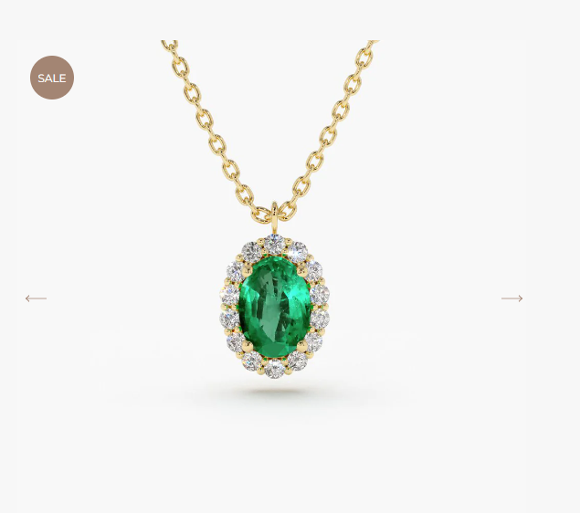 14K Gold Oval Cut Emerald Halo Diamond Necklace
