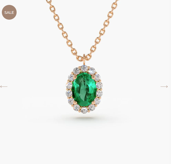 14K Gold Oval Cut Emerald Halo Diamond Necklace