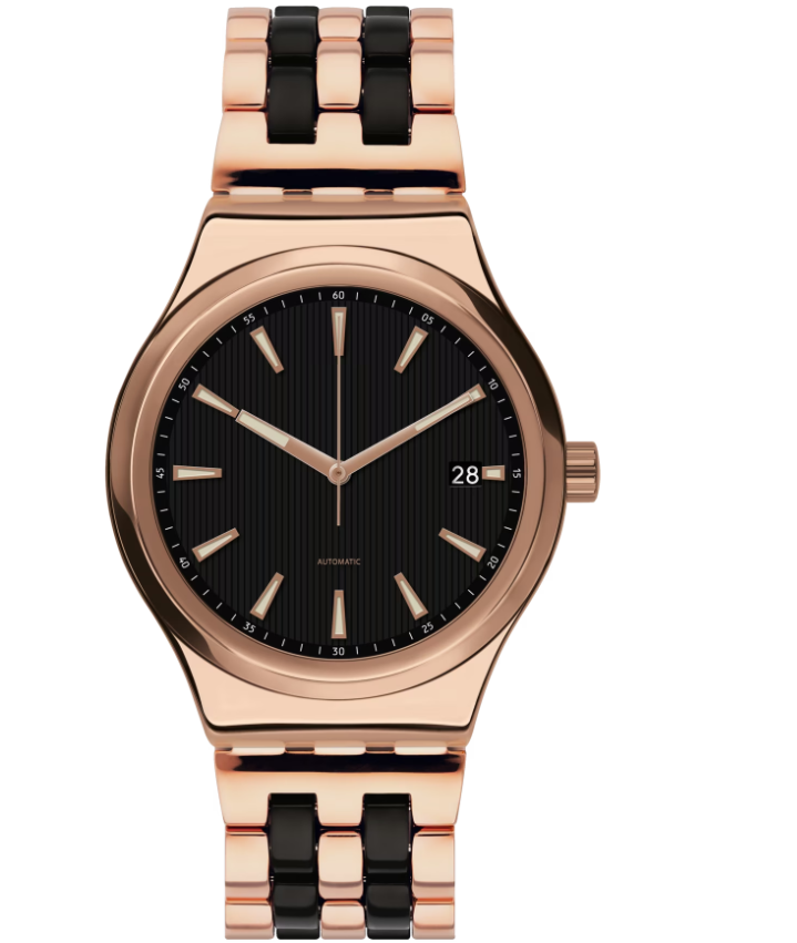 S WATCH Automatic mechanical movement, 30-meter water resistance, men's watch, Swiss watch, 42mm black dial, stainless steel case and strap