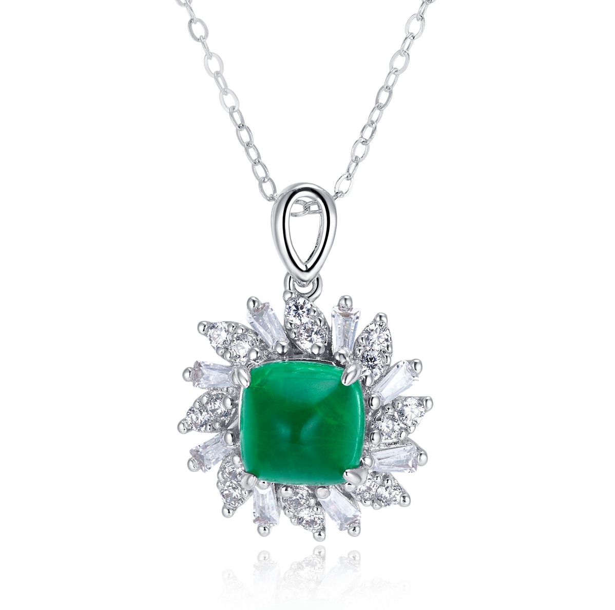 Lab Created Emerald 3CT Pyramid Cut 14K White Gold Pendant PE-25008