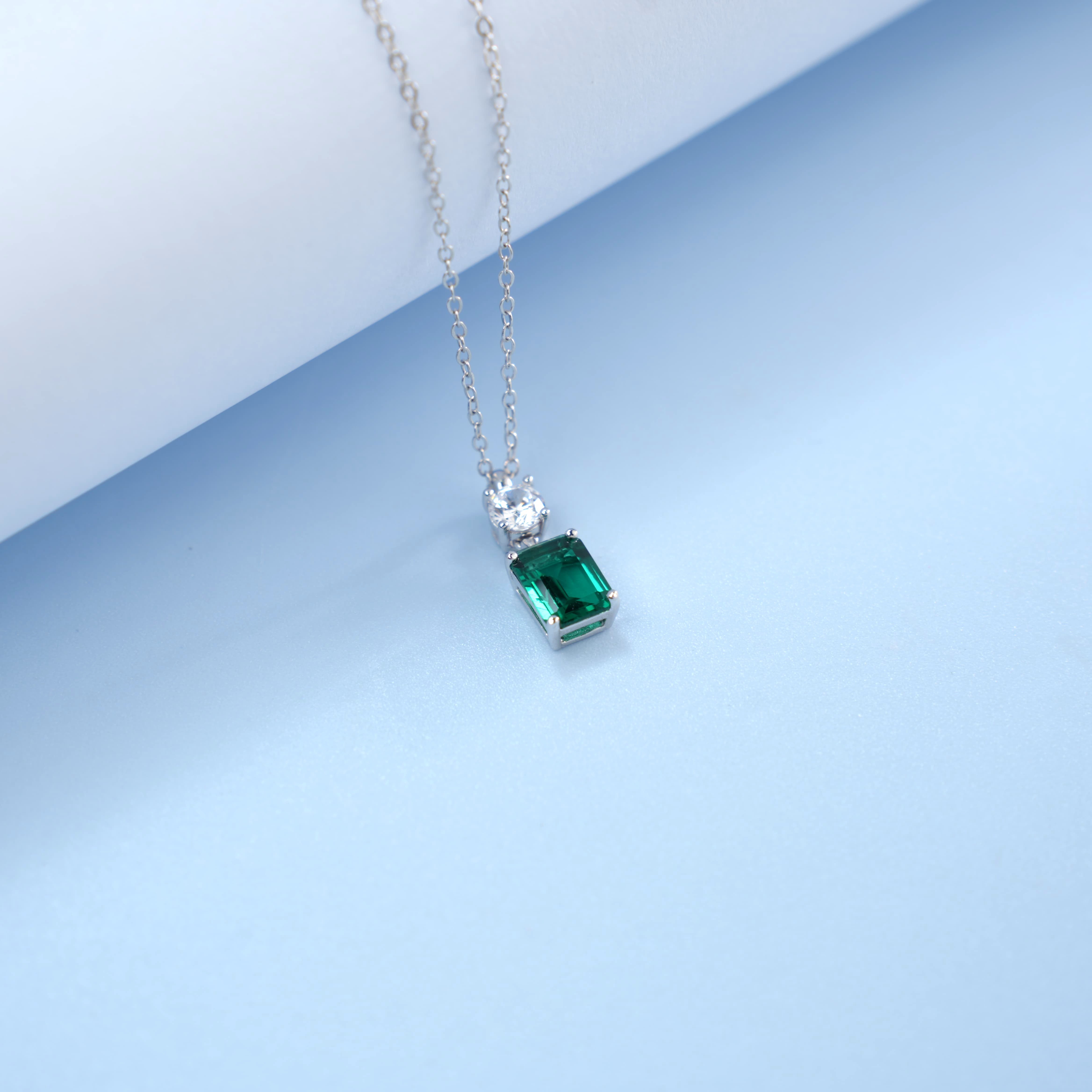 Lab Created Emerald 1.2CT Emerald Cut 14K White Gold Pendant PE-25002