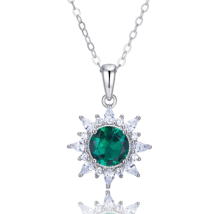 Lab Created Emerald 1.2CT Round Cut 14K White Gold Pendant PE-25006