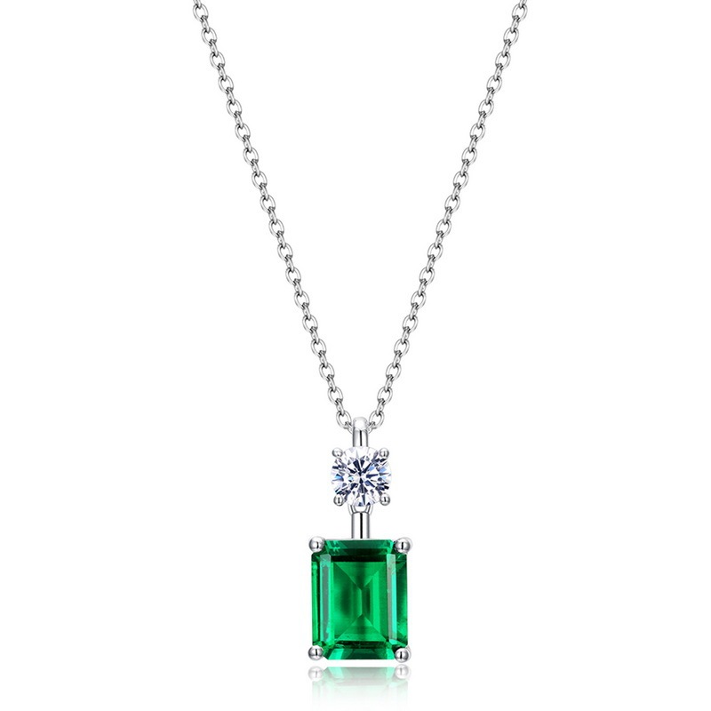 Lab Created Emerald 1.2CT Emerald Cut 14K White Gold Pendant PE-25002