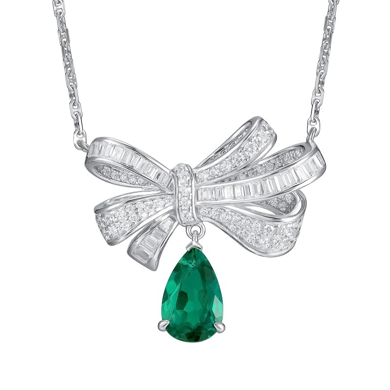 Lab Created Emerald 2CT Pear Cut 14K White Gold Pendant PE-25010