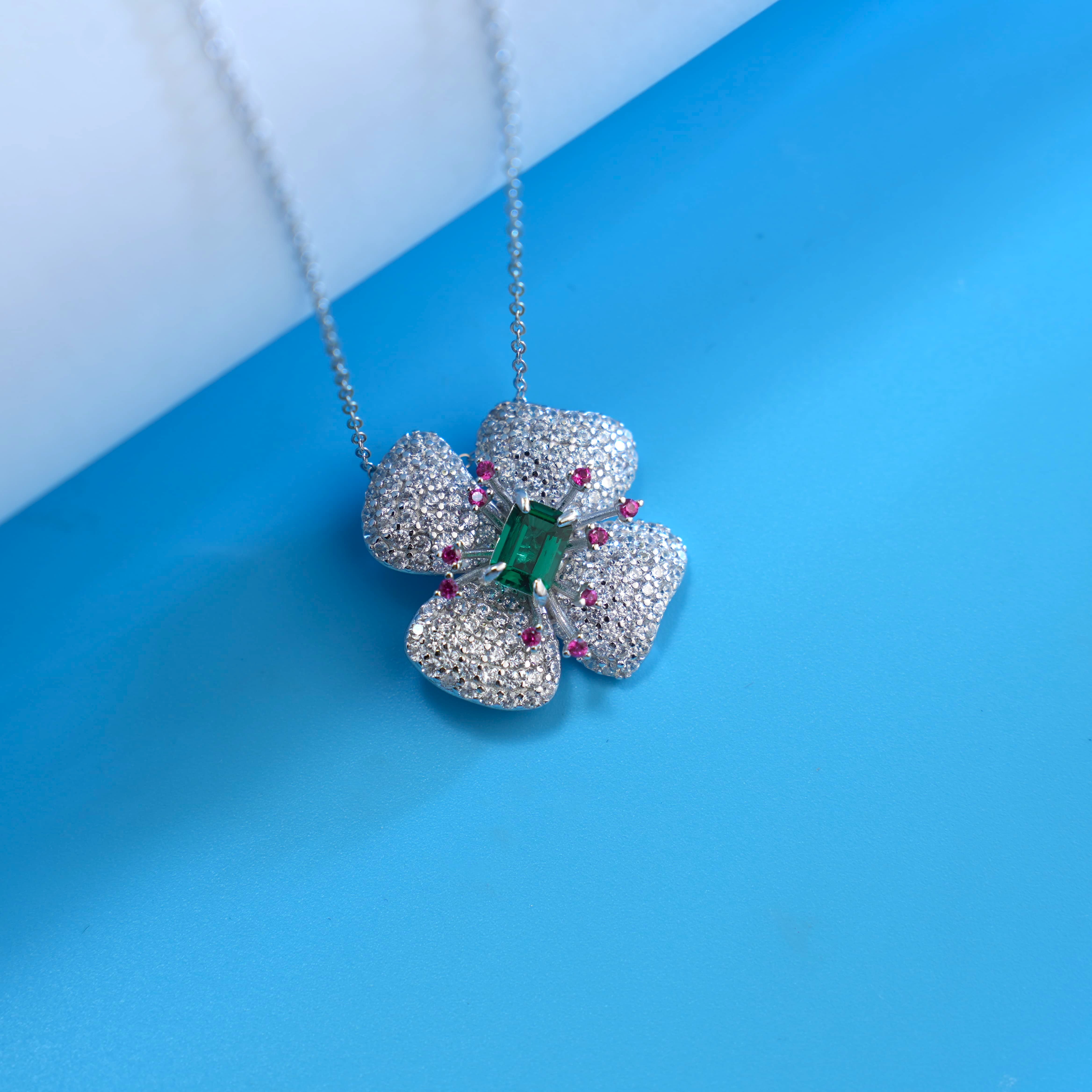 Lab Created Emerald 0.3CT Emerald Cut 14K White Gold Pendant PE-25001