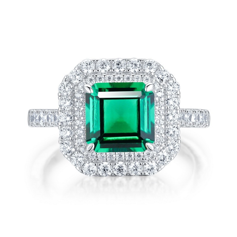 Lab Created Emerald 2CT Step Cut 14K White Gold Halo Ring ER-25006