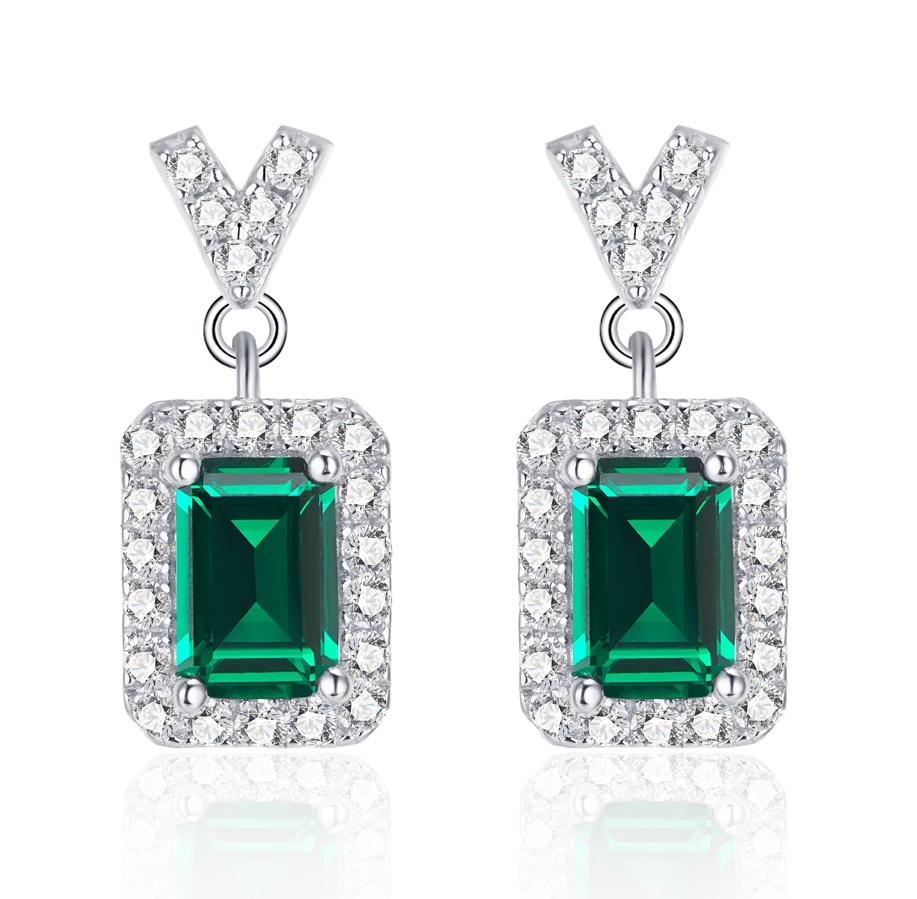 Lab Created Emerald 0.6CT Step Cut 14K White Gold Earring EE-25007