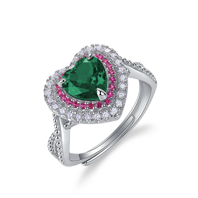 Lab Created Emerald 1.2CT Heart Cut 14K White Gold Halo Ring ER-25005