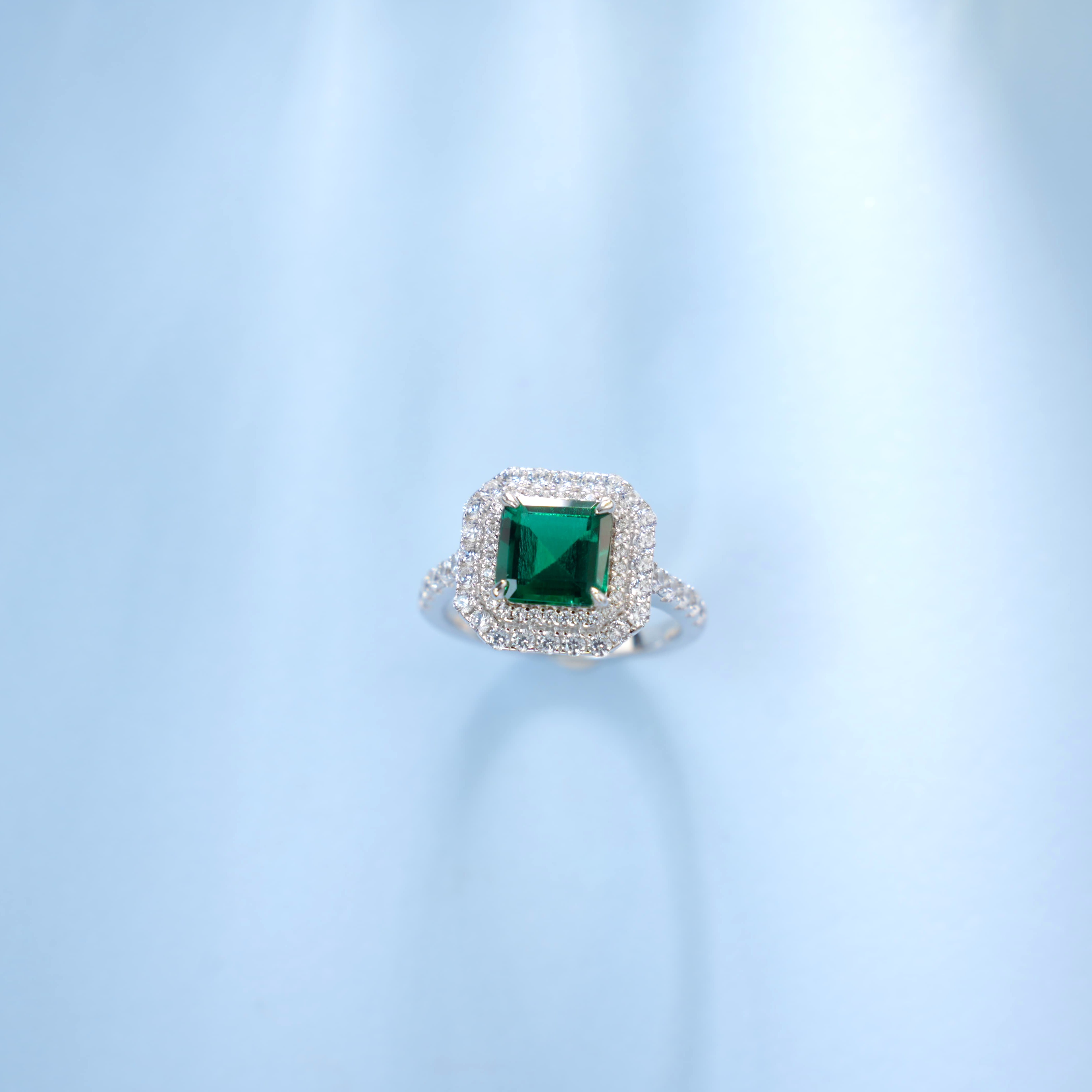 Lab Created Emerald 2CT Step Cut 14K White Gold Halo Ring ER-25006