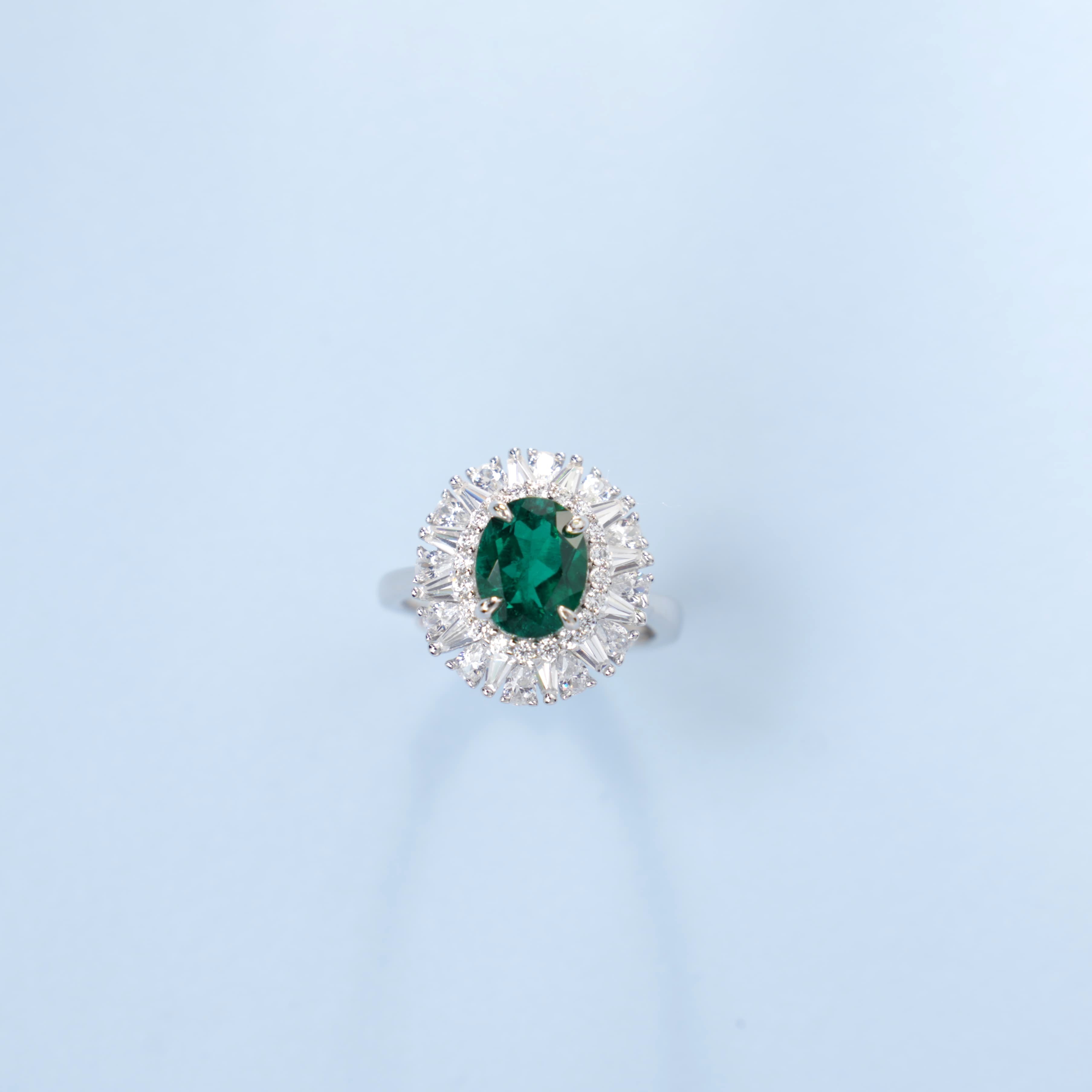 Lab Created Emerald 2CT Oval Cut 14K White Gold Ring ER-25003