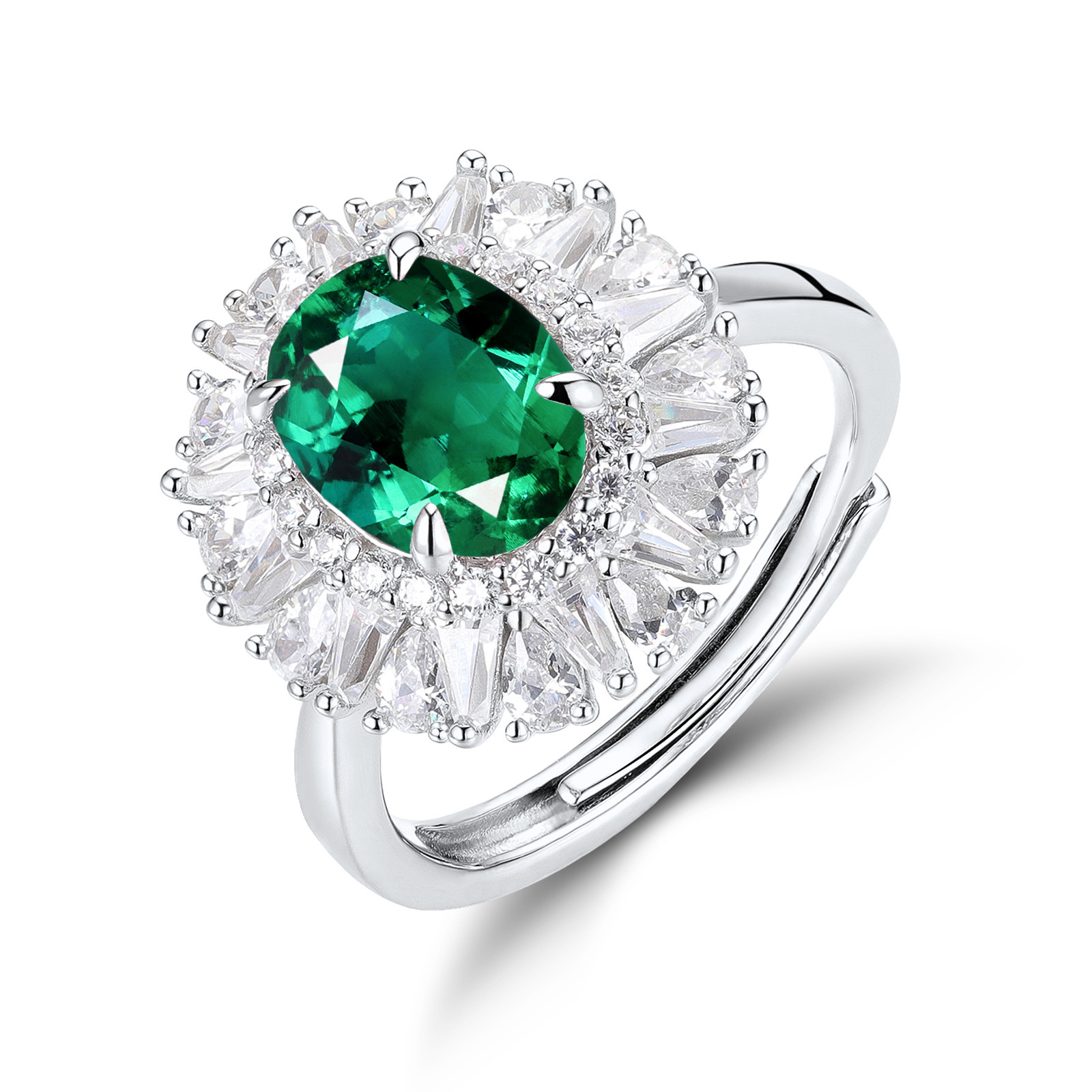 Lab Created Emerald 2CT Oval Cut 14K White Gold Ring ER-25003