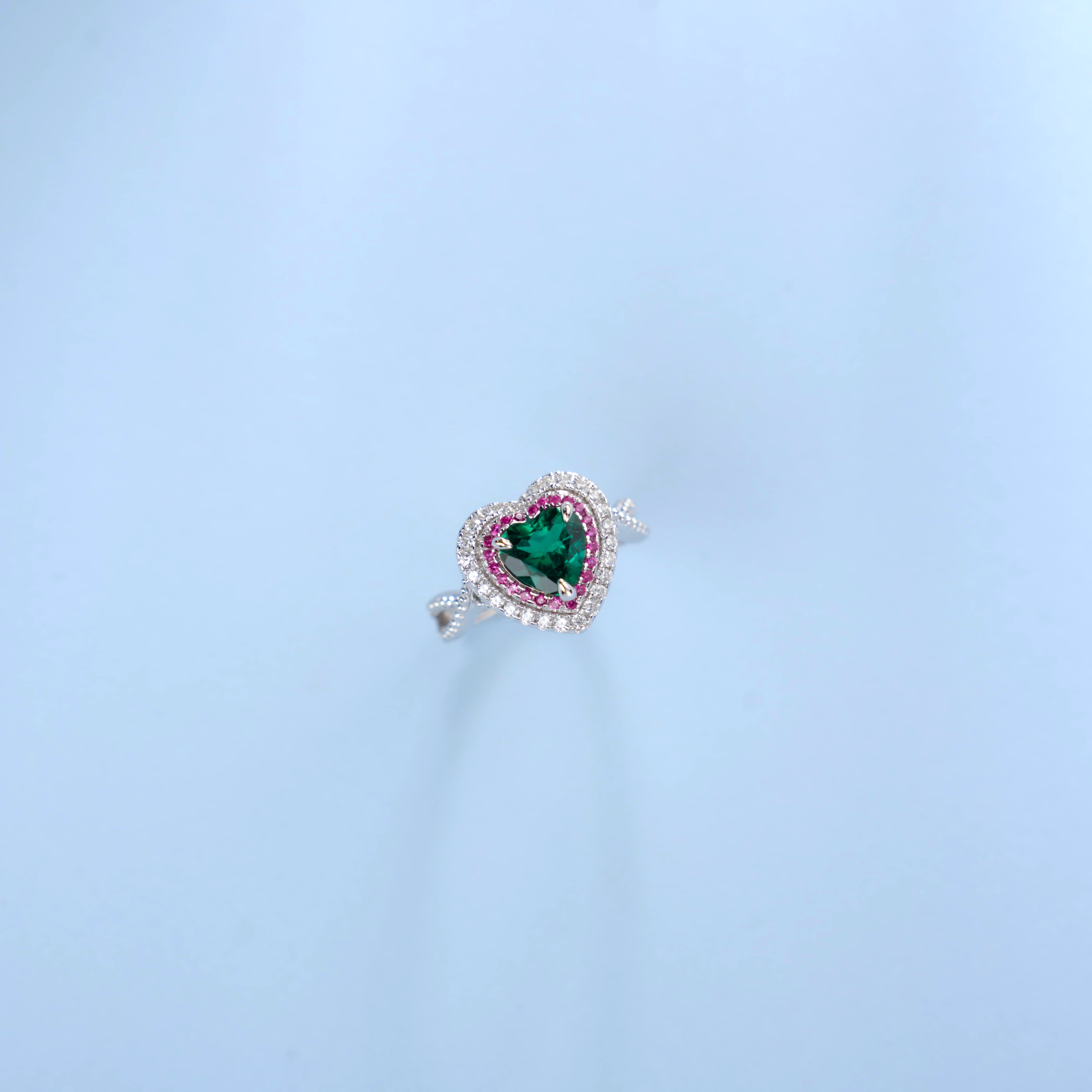 Lab Created Emerald 1.2CT Heart Cut 14K White Gold Halo Ring ER-25005