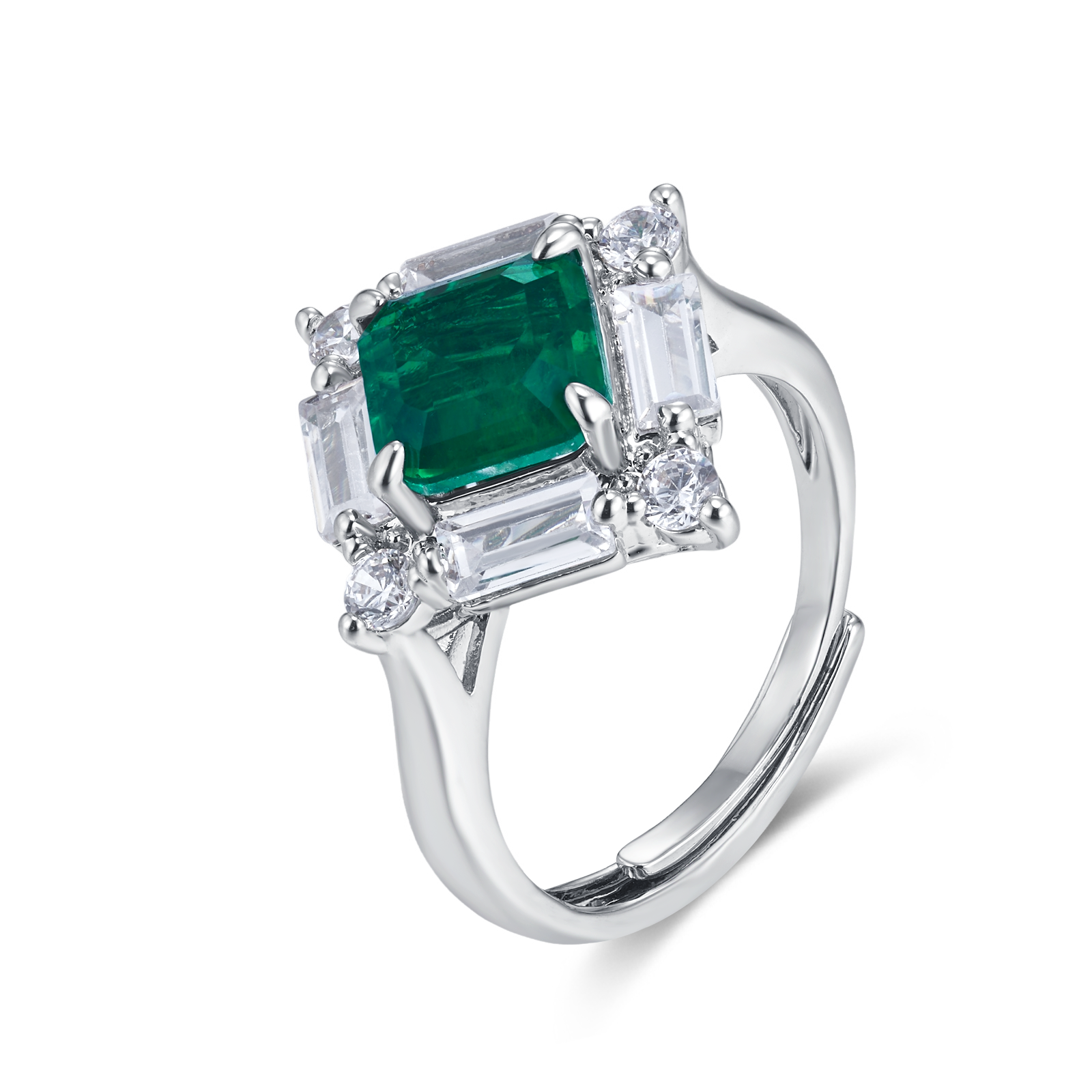Lab Created Emerald 2CT Step Cut 14K White Gold Ring ER-25004