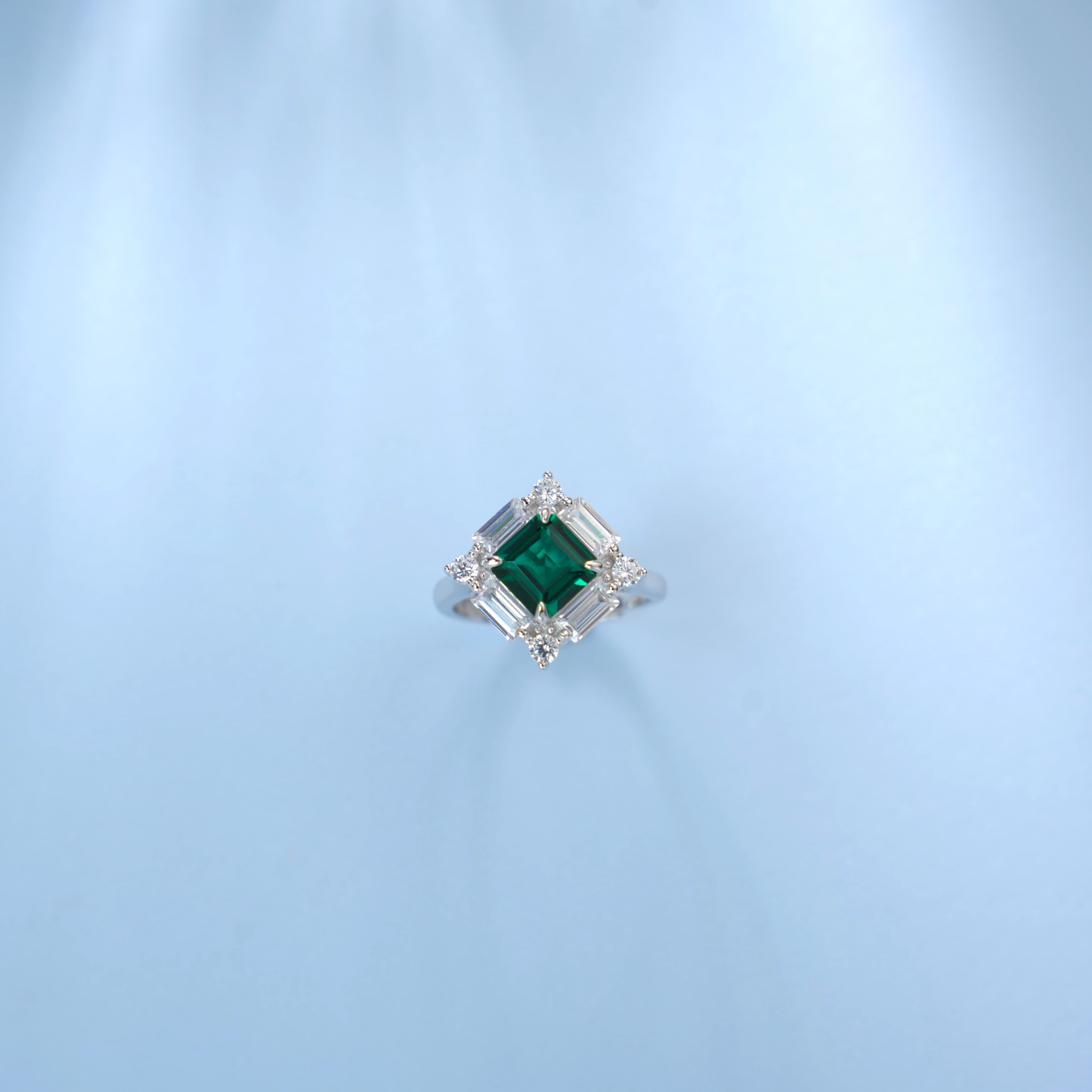 Lab Created Emerald 2CT Step Cut 14K White Gold Ring ER-25004