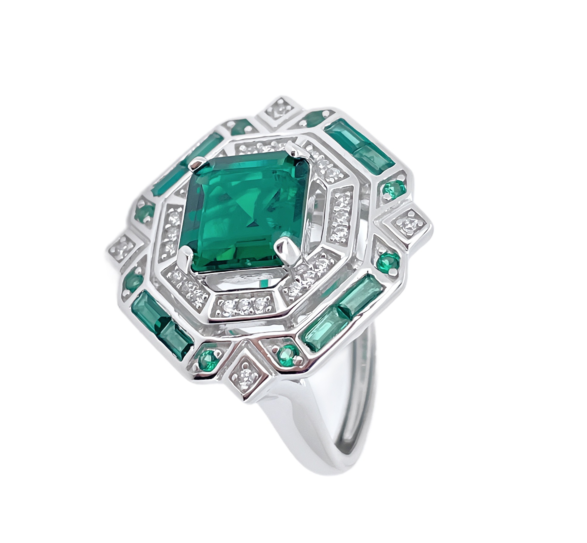 Lab Created Emerald 2CT Square Cut 14K White Gold Luxury Ring ER-25007
