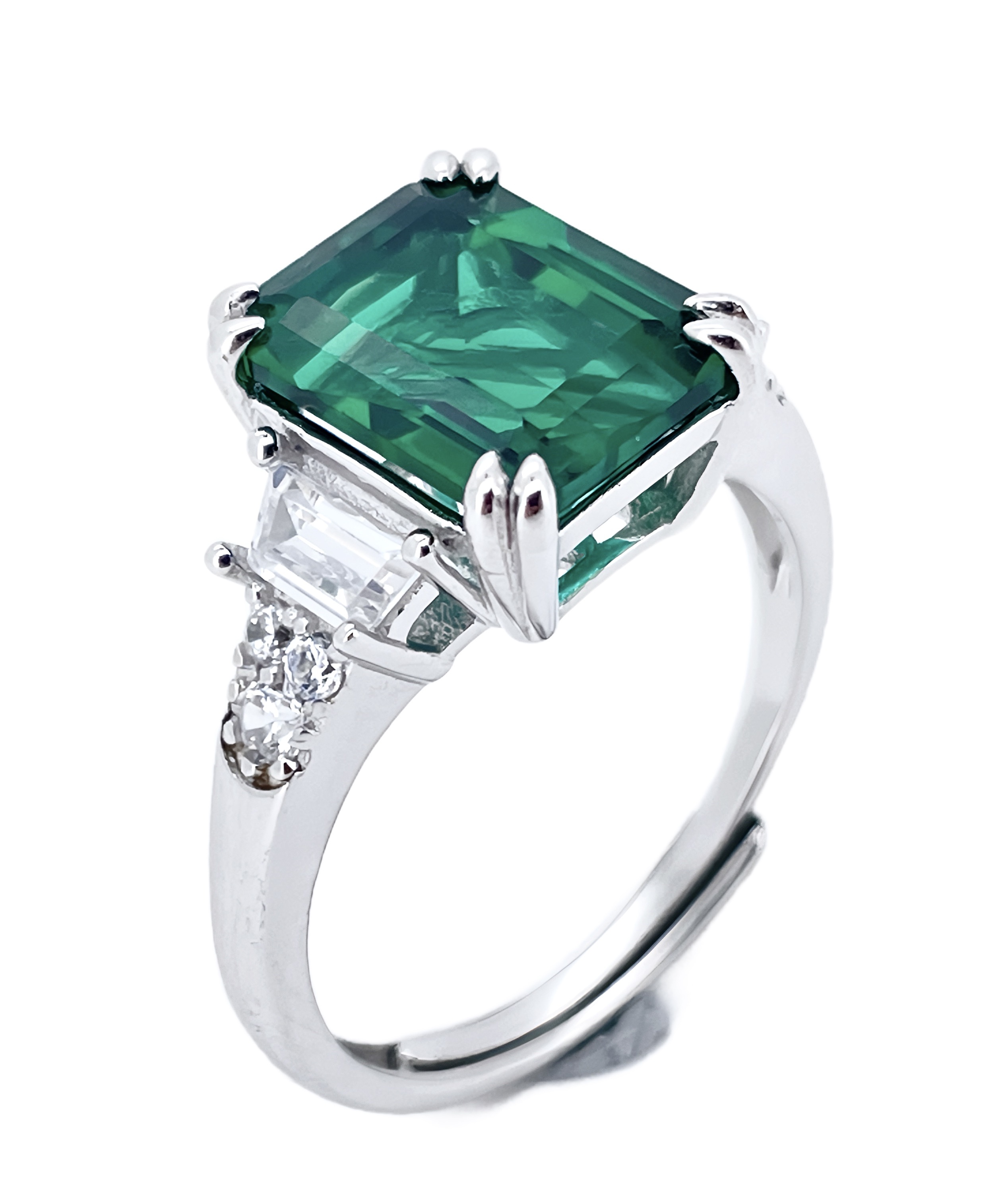Lab Created Emerald 3CT Step Cut 14K White Gold Ring ER-25008