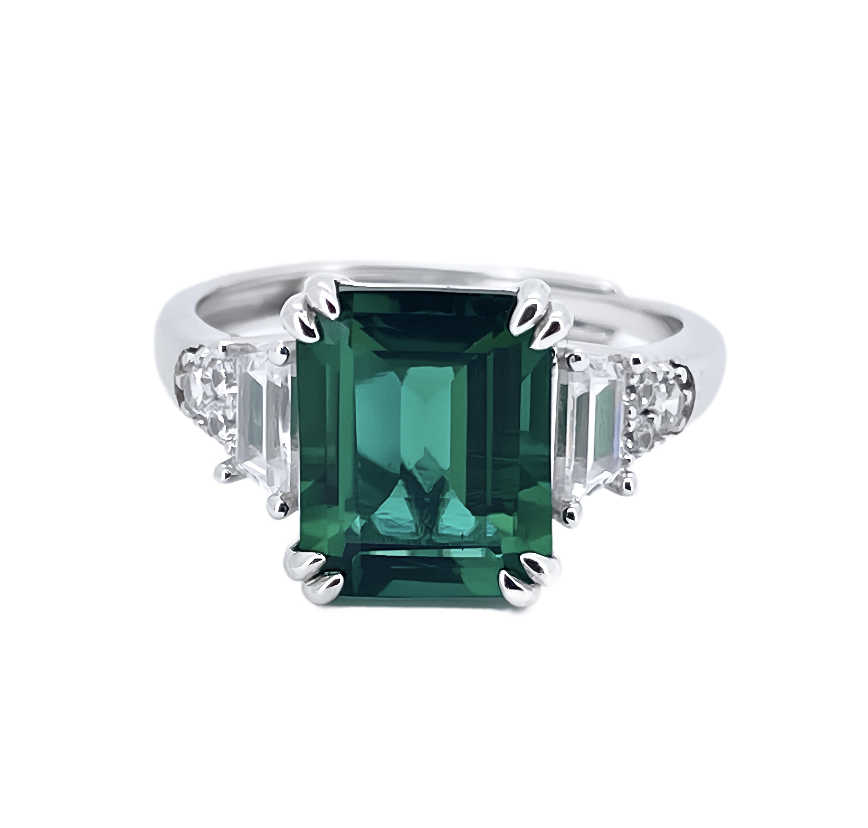 Lab Created Emerald 3CT Step Cut 14K White Gold Ring ER-25008