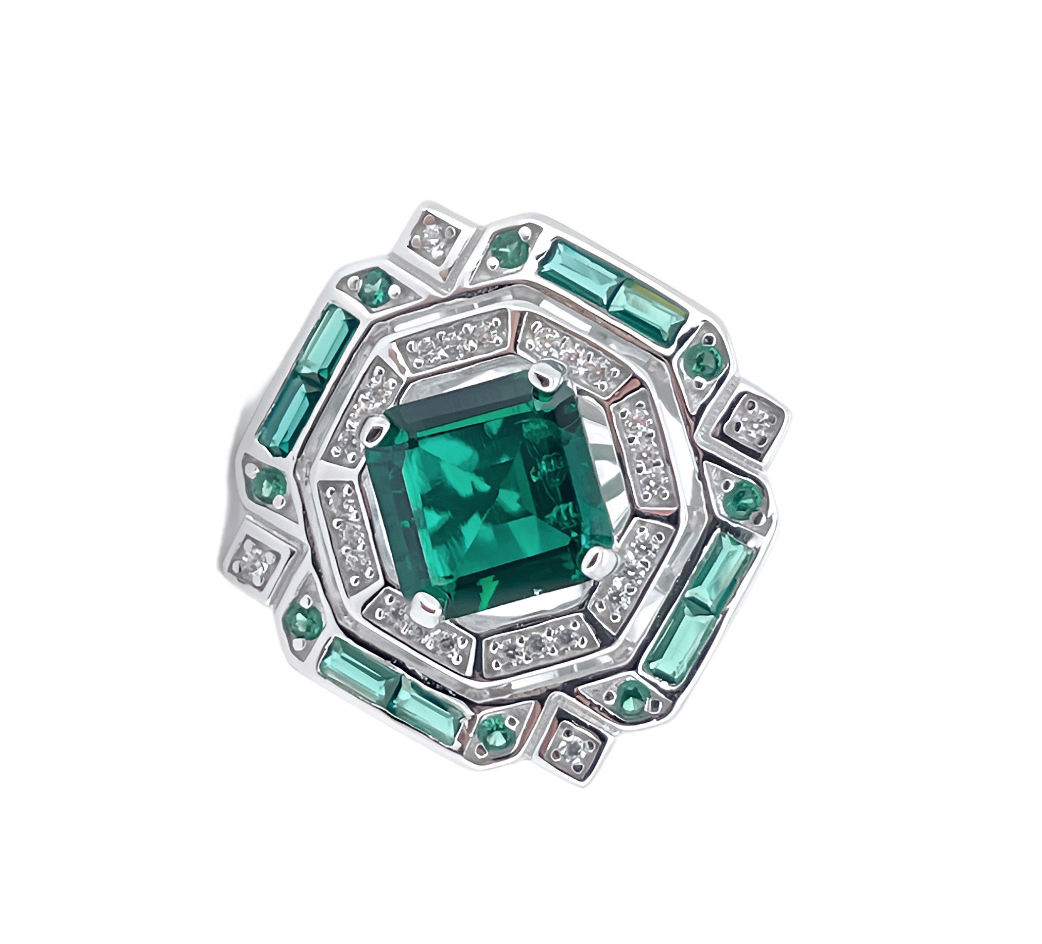 Lab Created Emerald 2CT Square Cut 14K White Gold Luxury Ring ER-25007