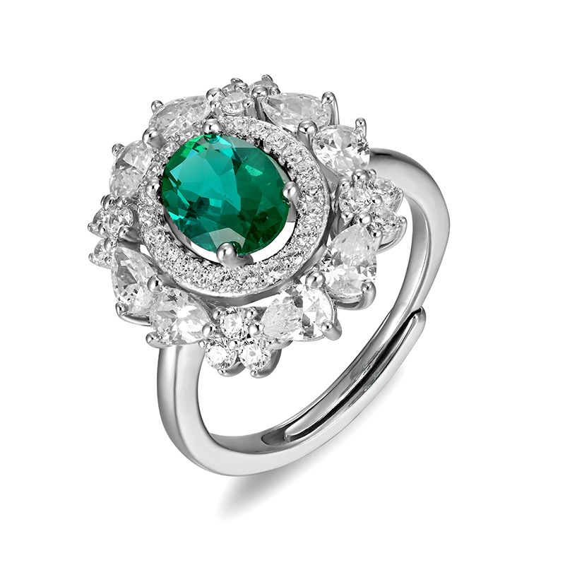 Lab Created Emerald 1.2CT Oval Cut 14K White Gold Halo Ring ER-25010