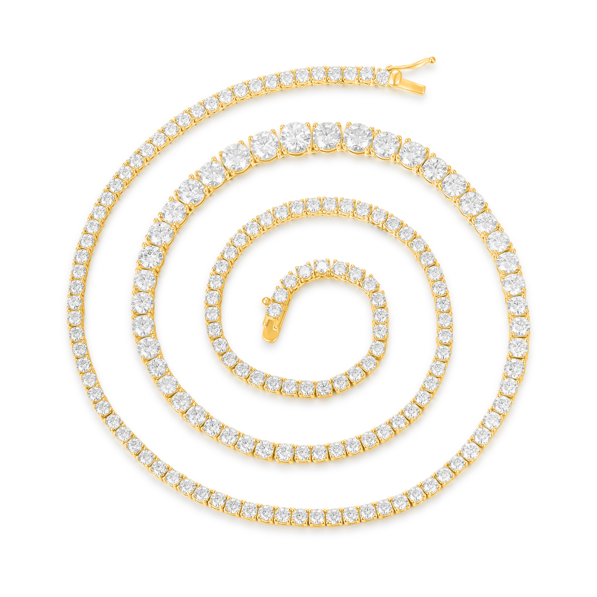 'Ice Crown' Hip-Hop Gradient Tennis Necklace 925 Silver White Round Moissanite