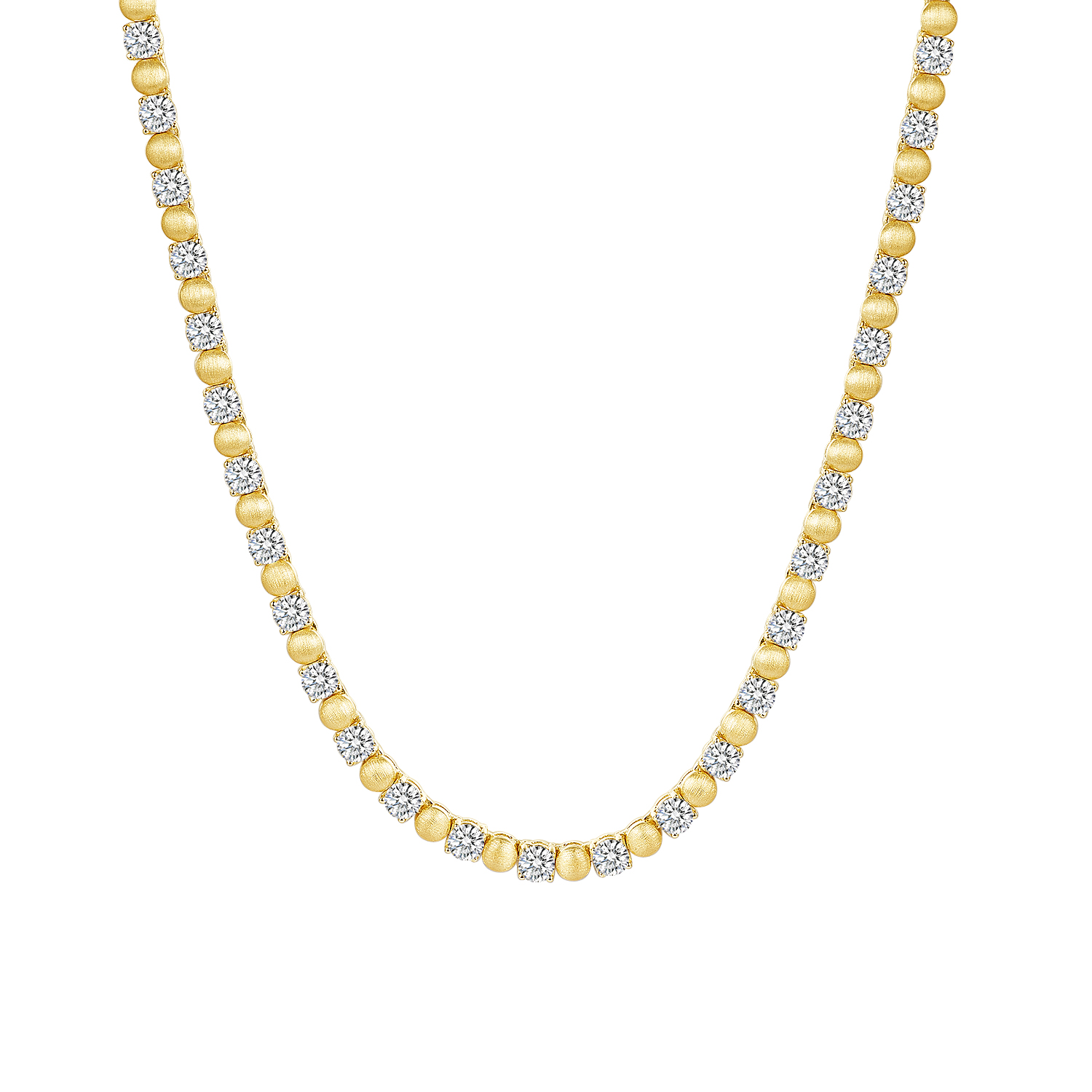 925 Silver Moissanite - Studded Gold - Tone Hip - Hop Ball Chain Necklace