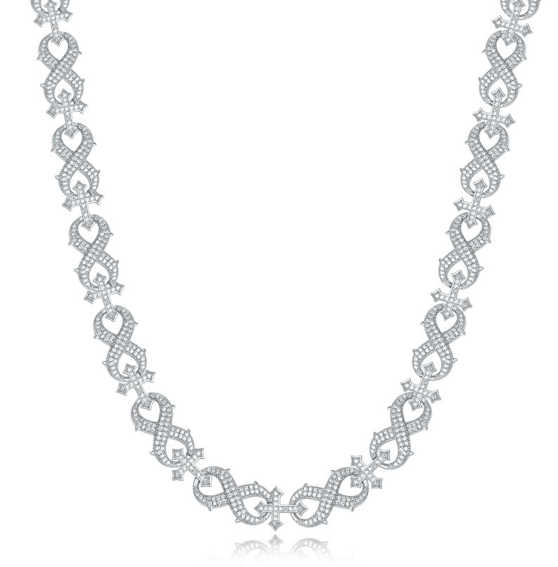 925 Sterling Silver Iced - Out Infinity Heart Link Moissanite Hip - Hop Chain