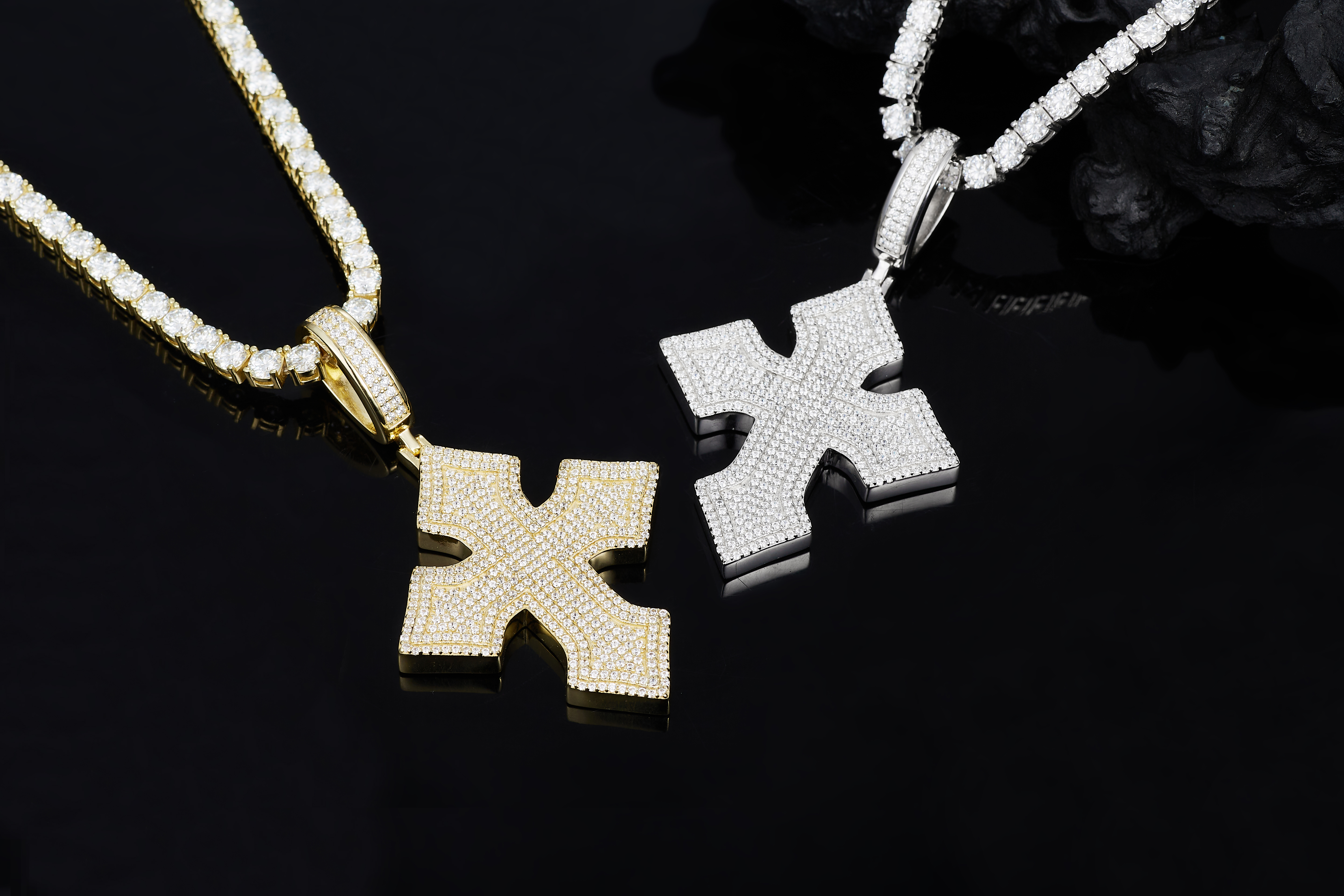 925 Sterling Silver Diamond - Cut Moissanite Cross Hip - Hop Statement Necklace