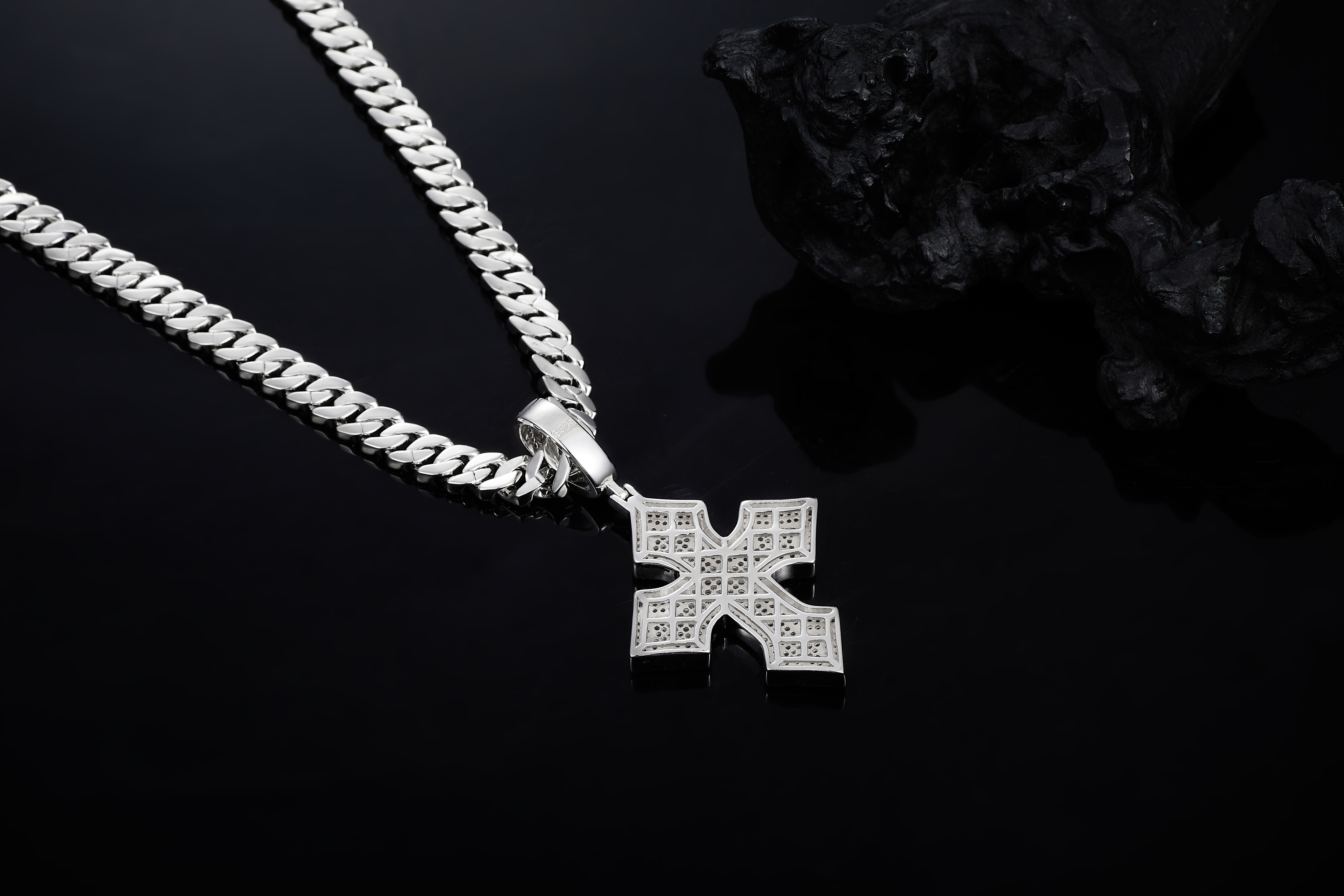 925 Sterling Silver Diamond - Cut Moissanite Cross Hip - Hop Statement Necklace