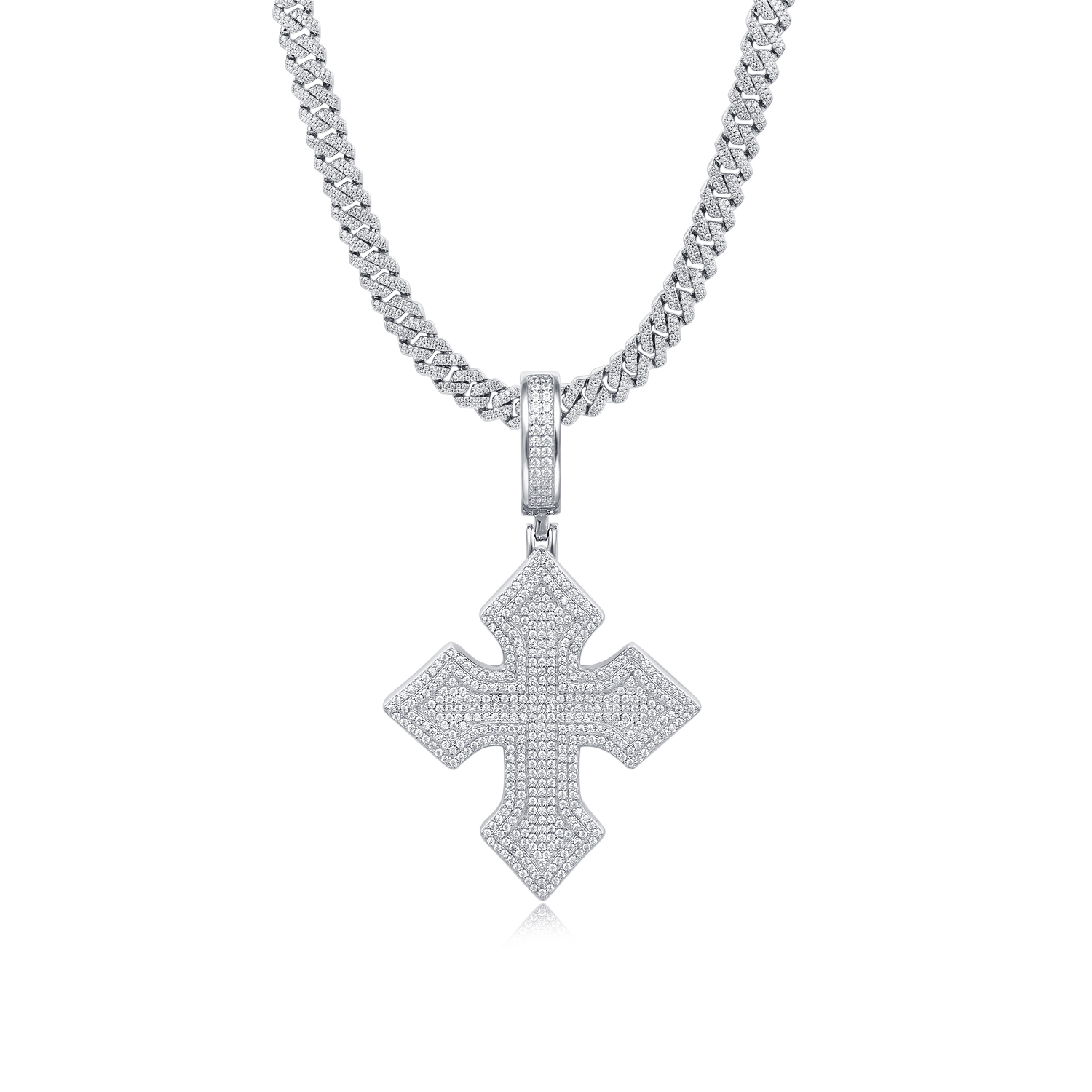 925 Sterling Silver Diamond - Cut Moissanite Cross Hip - Hop Statement Necklace