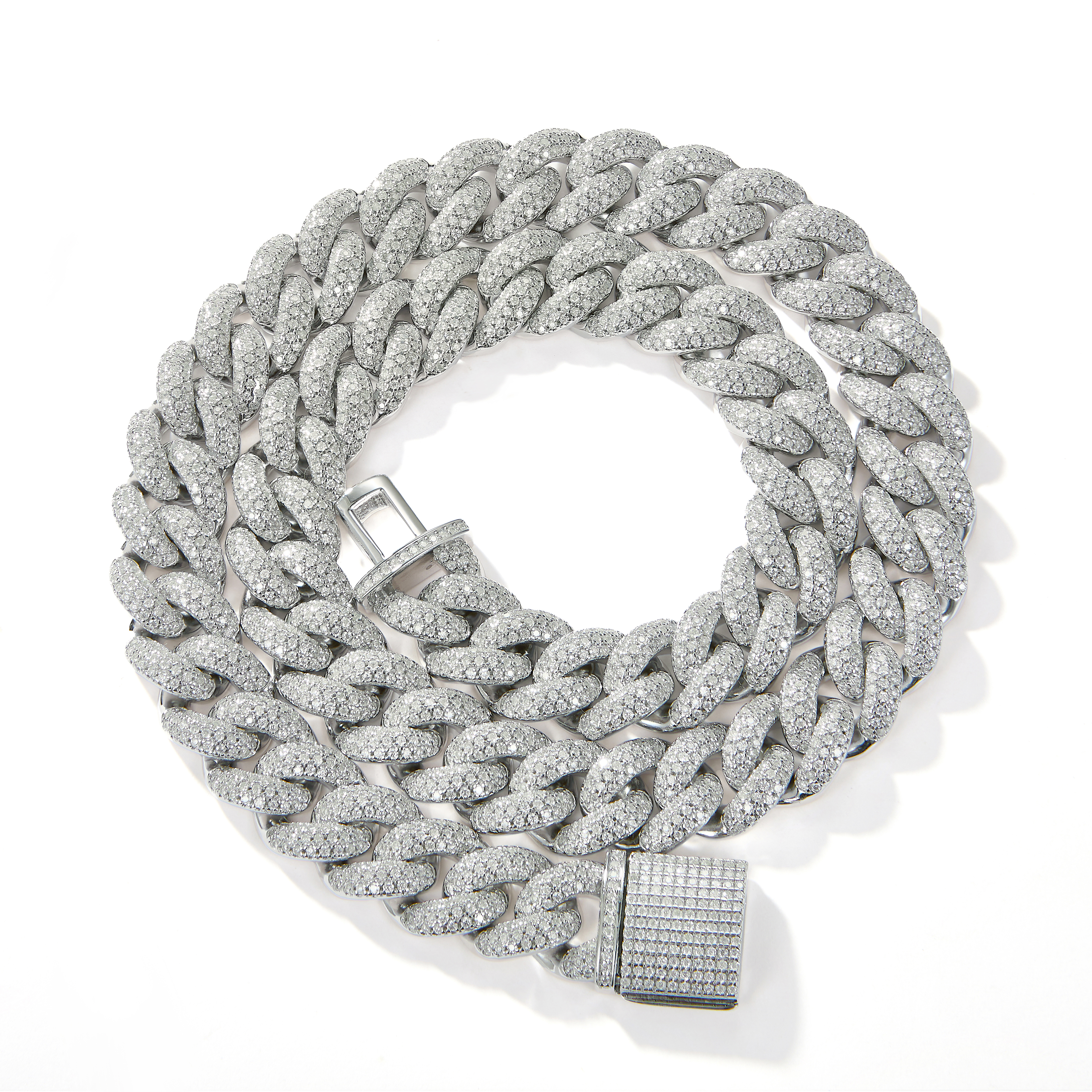 925 Sterling Silver Bling - Heavy Cuban Link Moissanite Swag Necklace