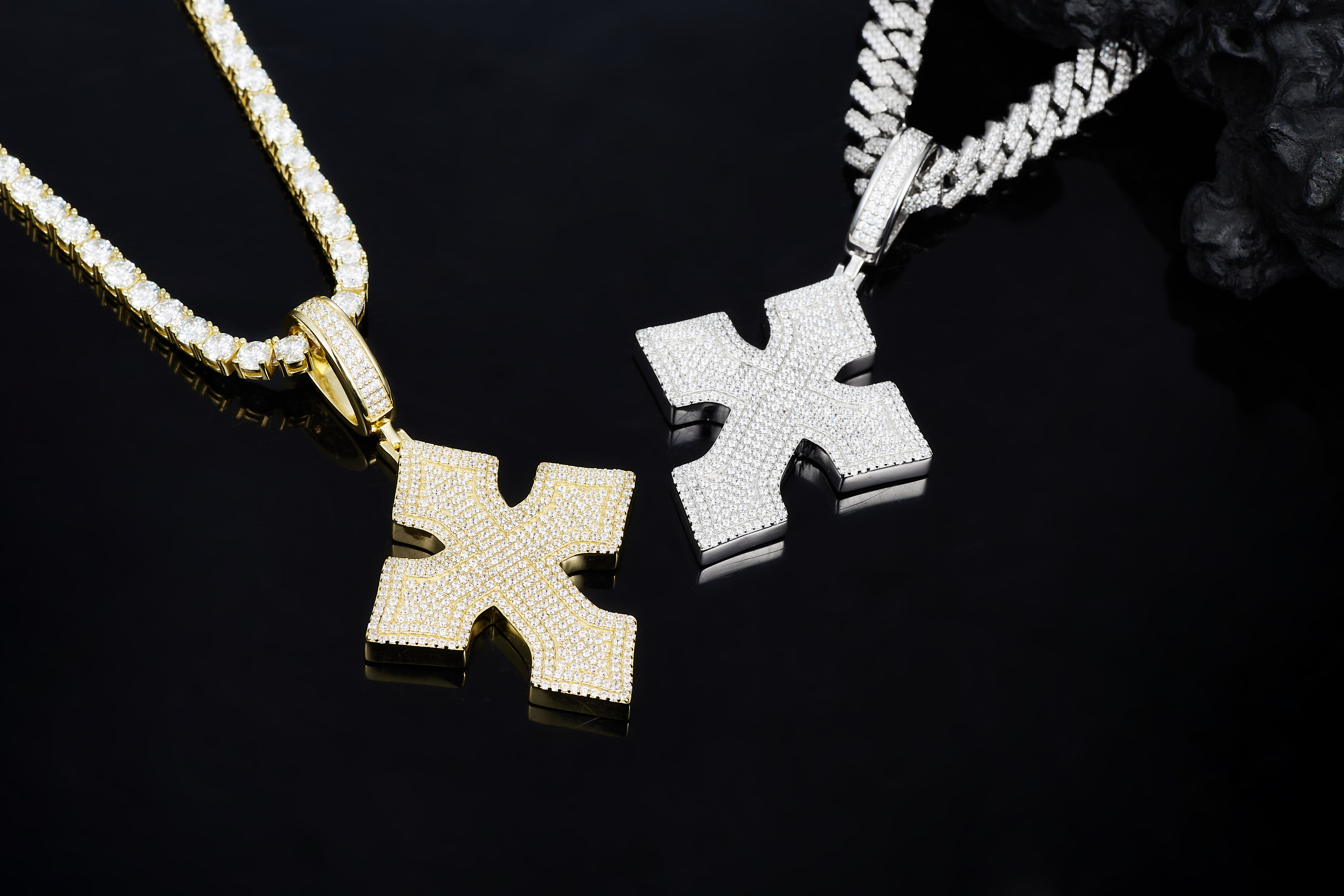 925 Sterling Silver Diamond - Cut Moissanite Cross Hip - Hop Statement Necklace