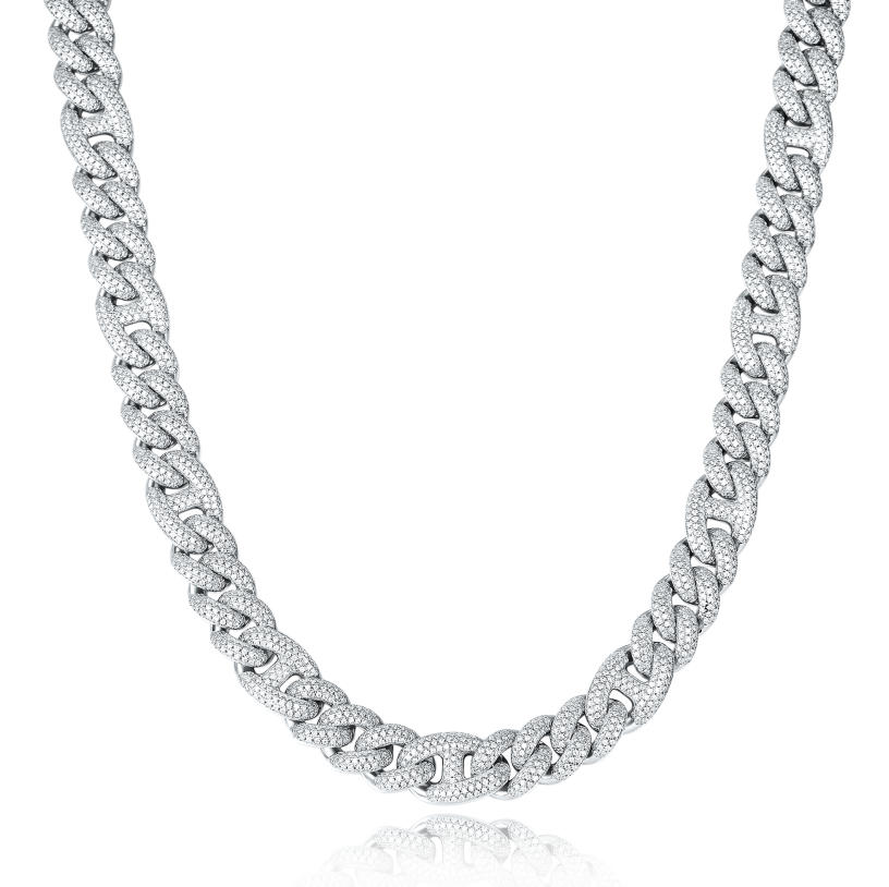 925 Sterling Silver Pave - Set Cuban Link Moissanite Street - Style Hip - Hop Chain