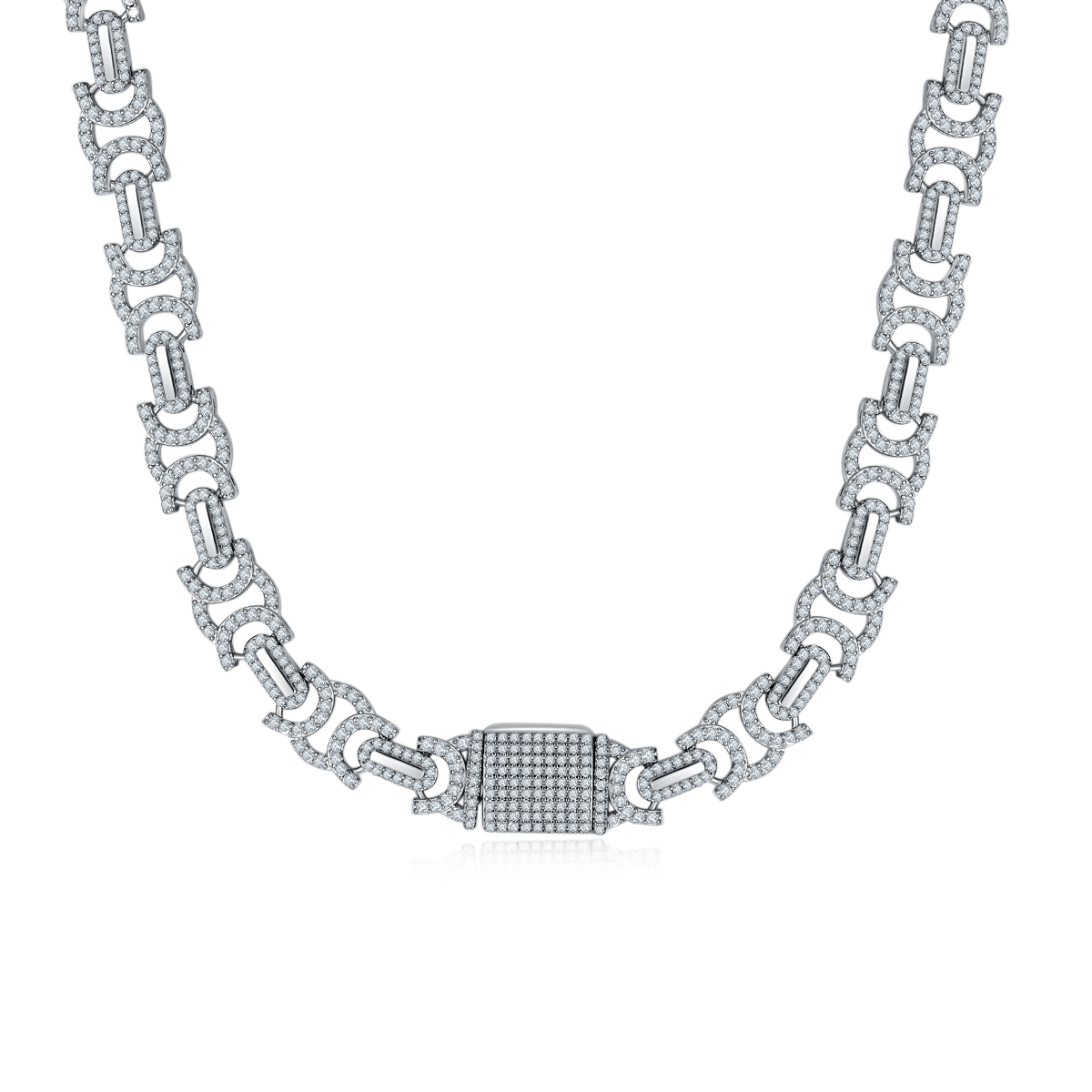 925 Silver Hip - Hop Interlock Necklace | Iced Moissanite, Pave - Set Clasp”