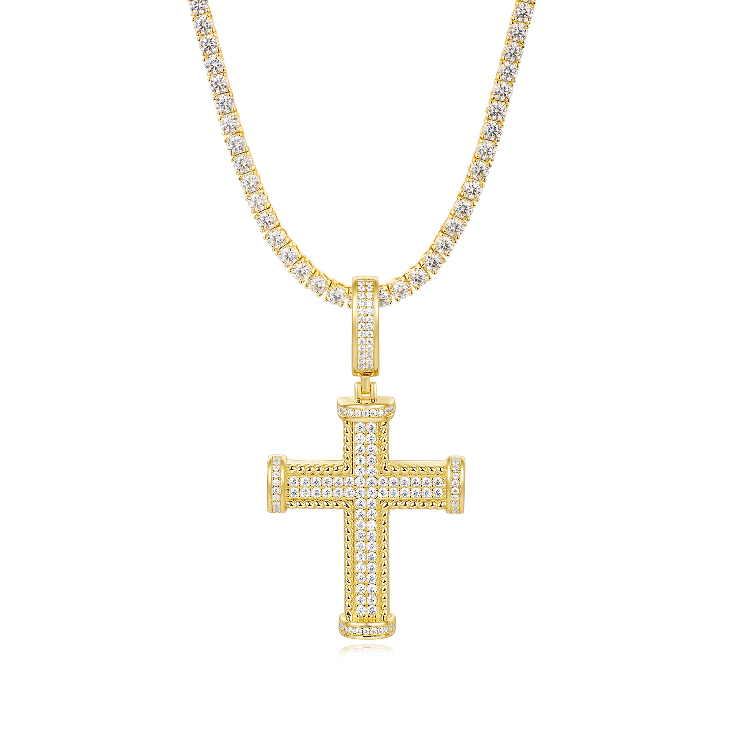 Iced - Out 925 Sterling Silver Moissanite Cross Hip - Hop Tennis Necklace