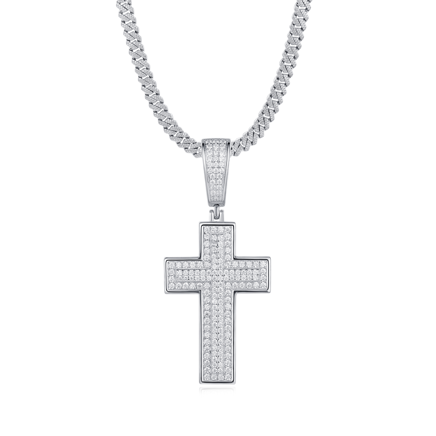 925 Silver Bling - Heavy Cross Moissanite Swag Hip - Hop Cuban Chain Necklace